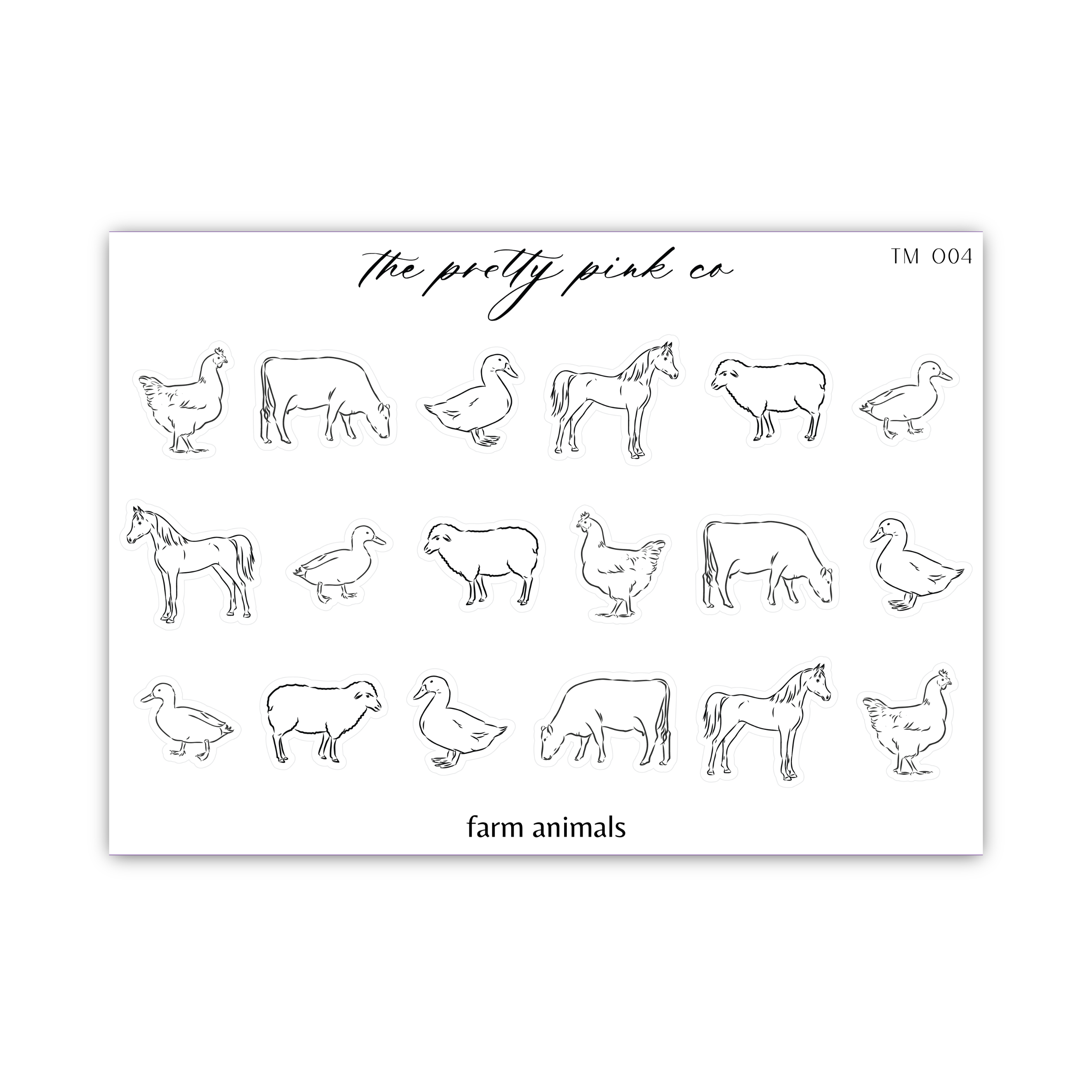 a sheet of farm animals on a white background