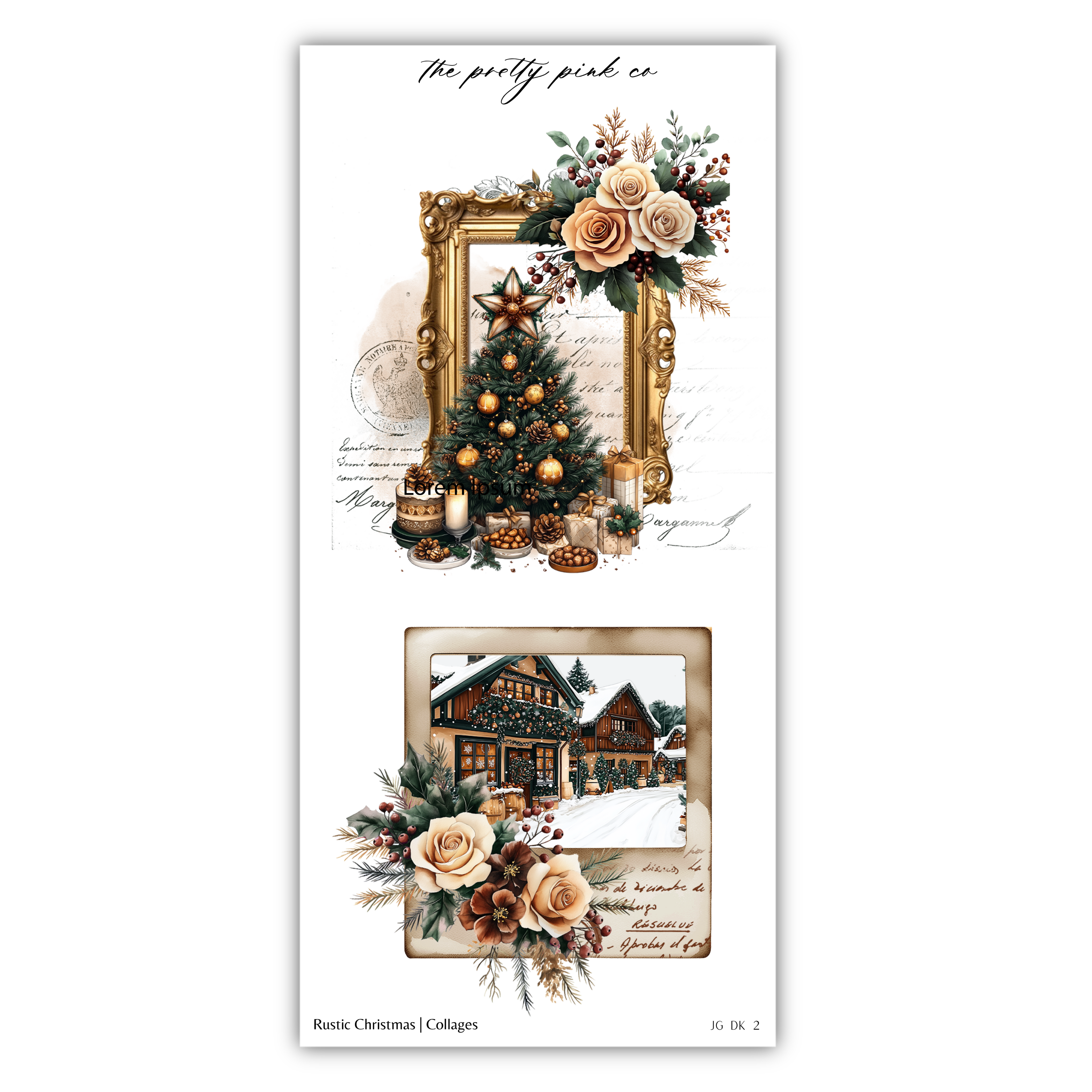 a christmas card with a picture frame and a christmas tree