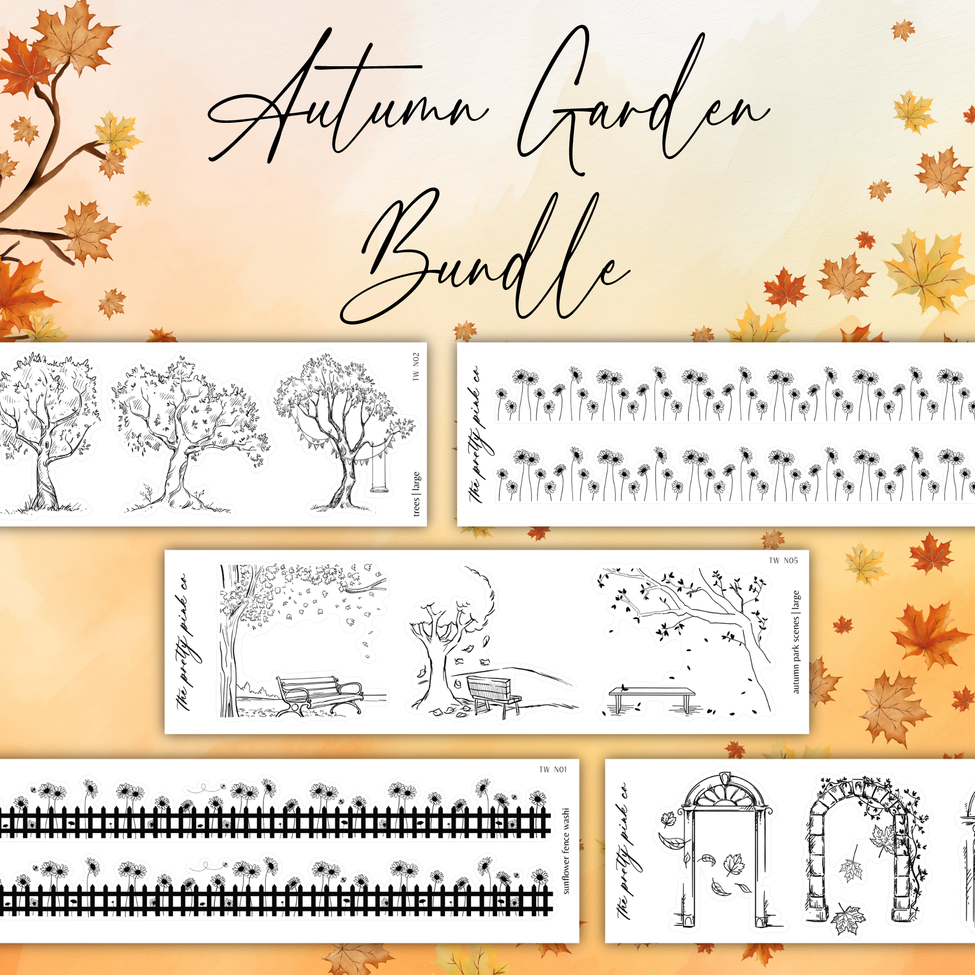 the autumn garden bundle is shown in black and white