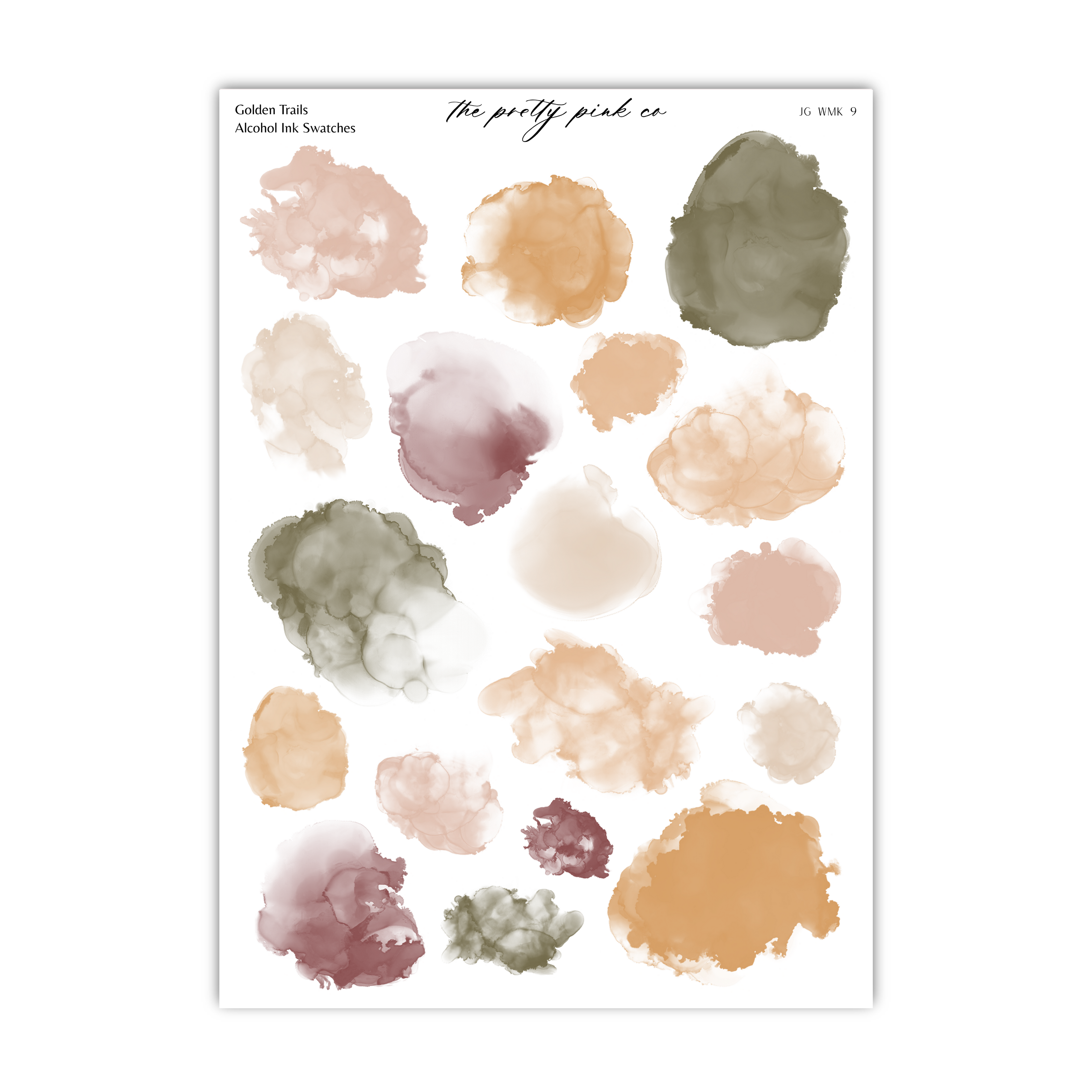 a collection of abstract watercolor brushstrokes in various shades of brown, beige, and green, arranged in a grid-like pattern.