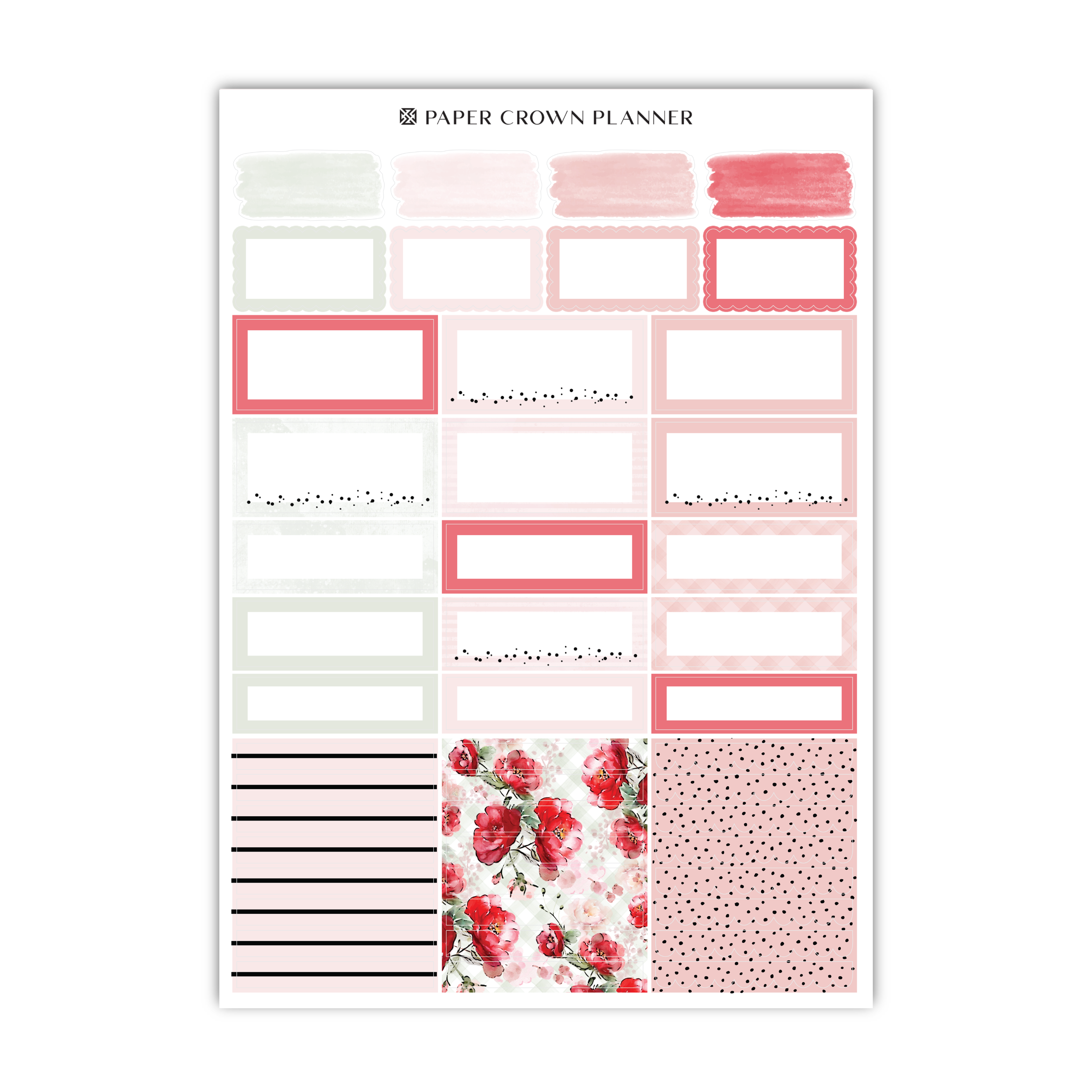 a pink and white floral planner sticker sheet