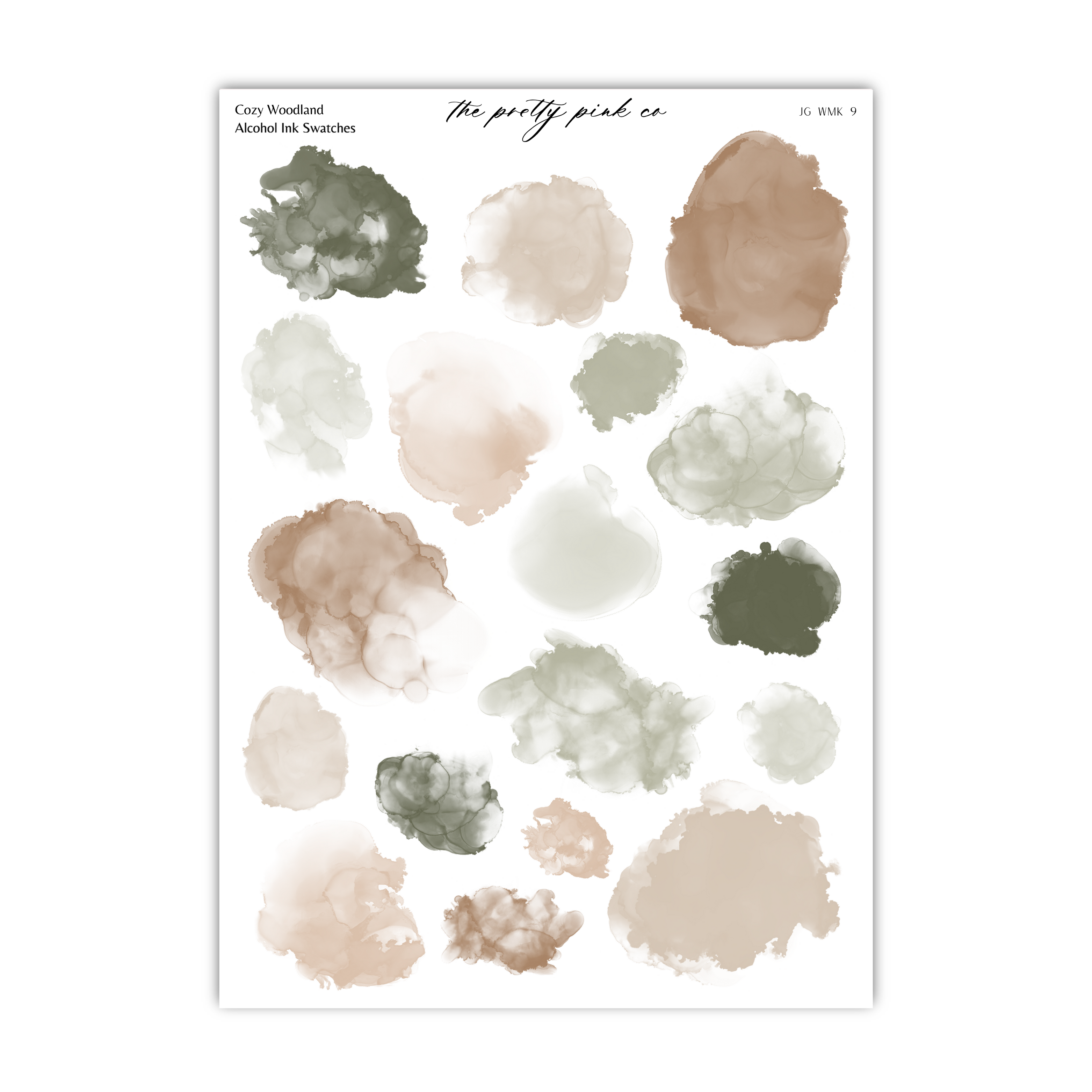 a collection of abstract watercolor brushstrokes in various shades of brown, beige, and gray, arranged in a grid-like pattern.