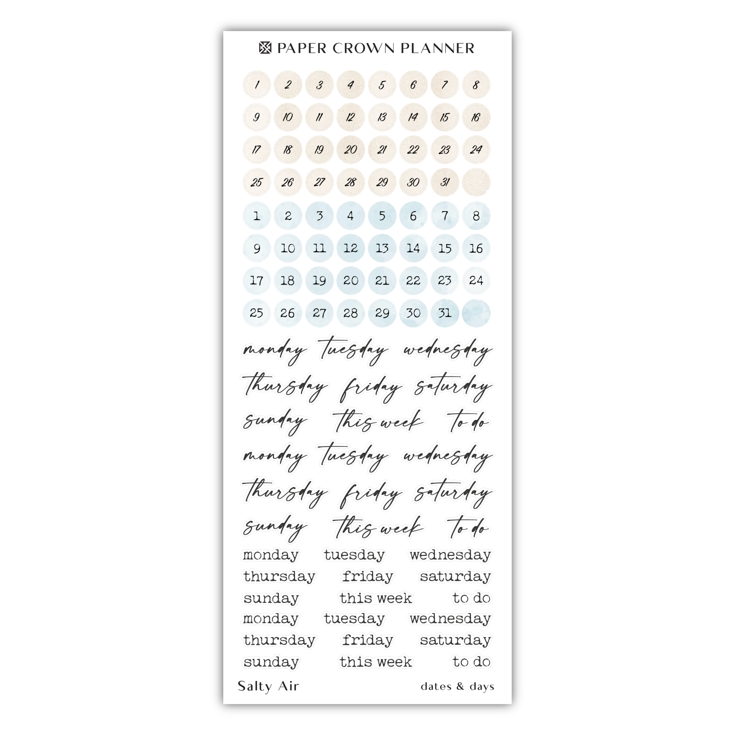 a paper crown planner sticker with writing on it