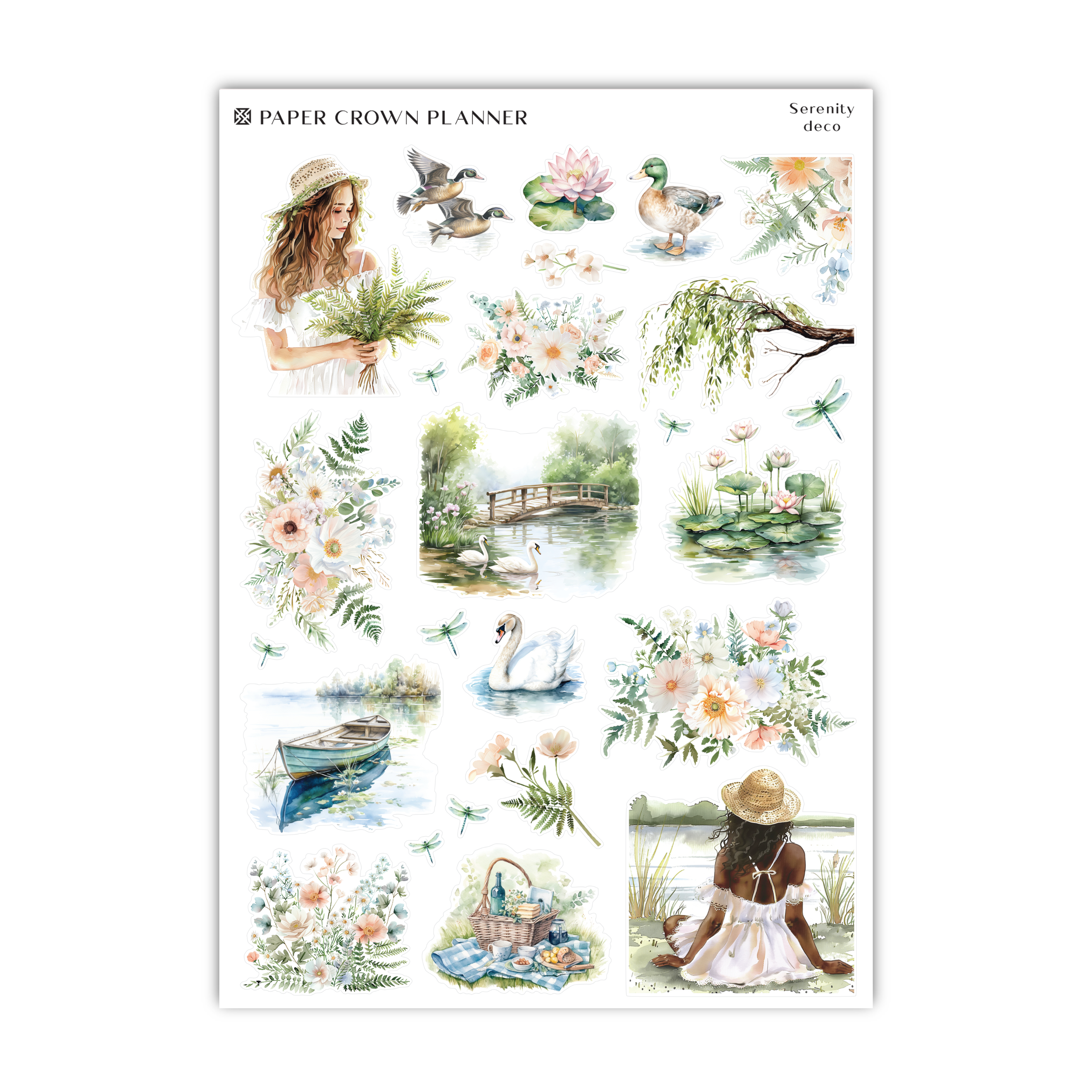 a sticker sheet with flowers and birds