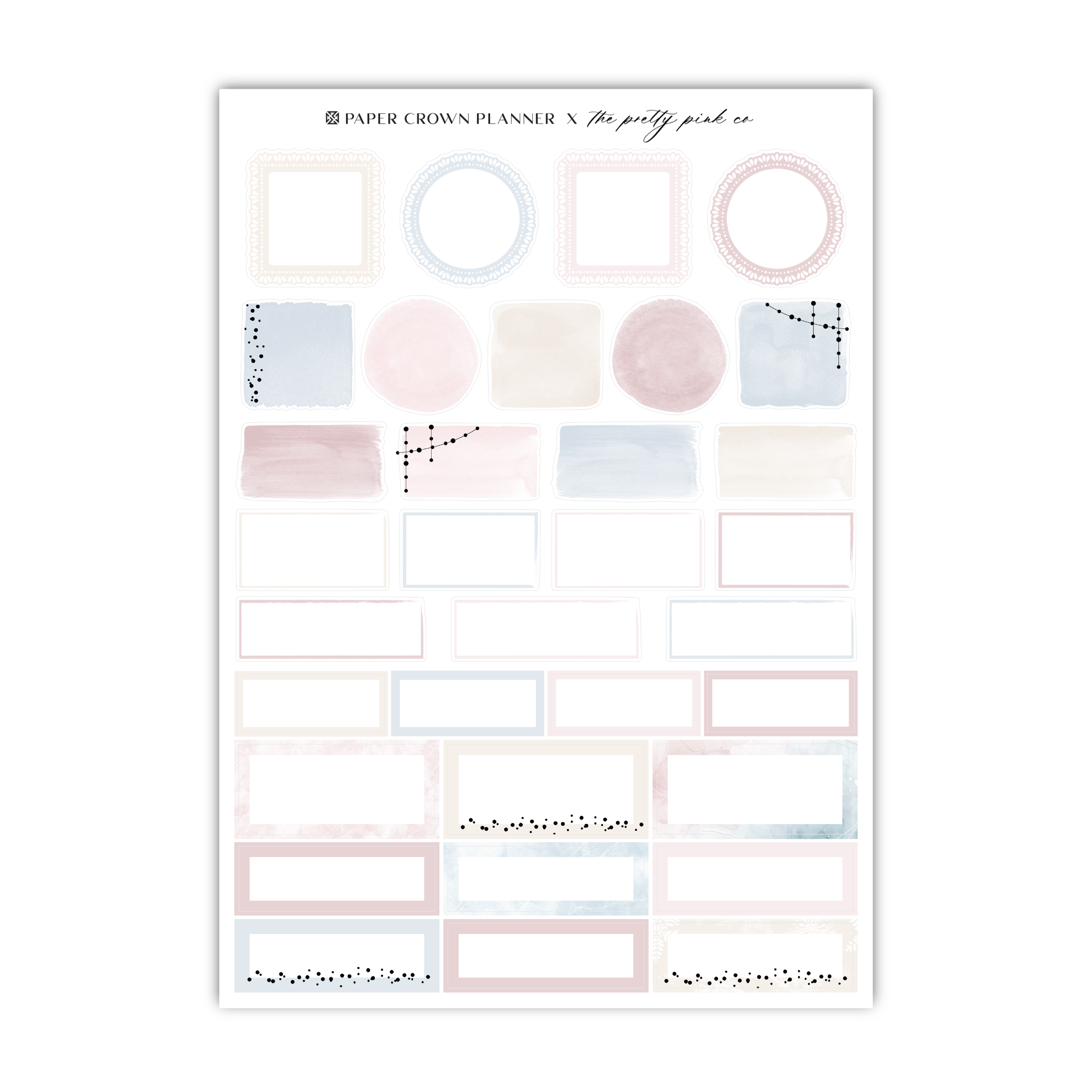 a pink and blue planner sticker sheet