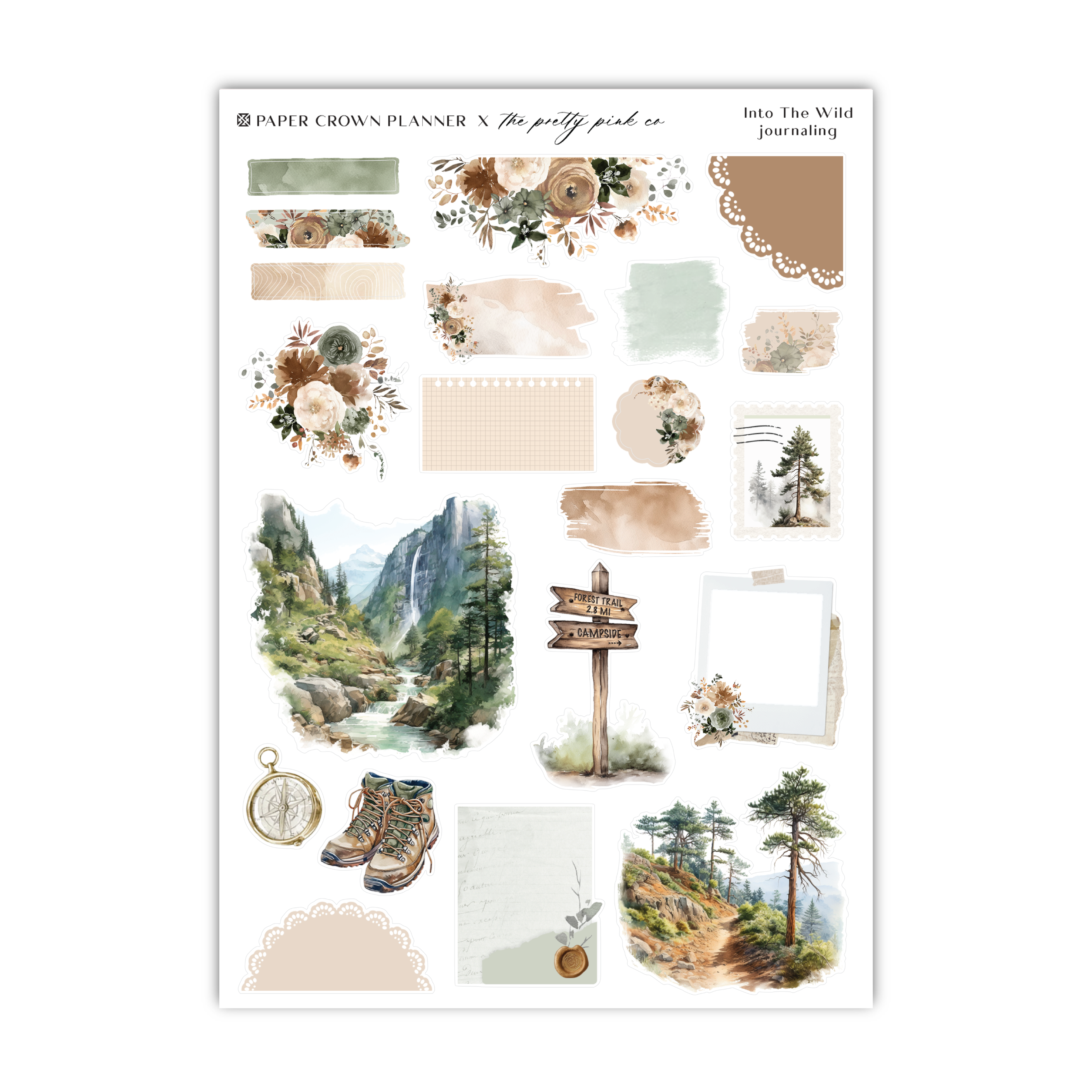 a sticker sheet with a mountain scene