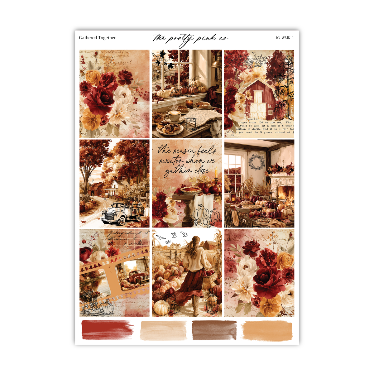 The image is a collage of various autumn-themed images, including pumpkins, flowers, and a cozy indoor scene.
