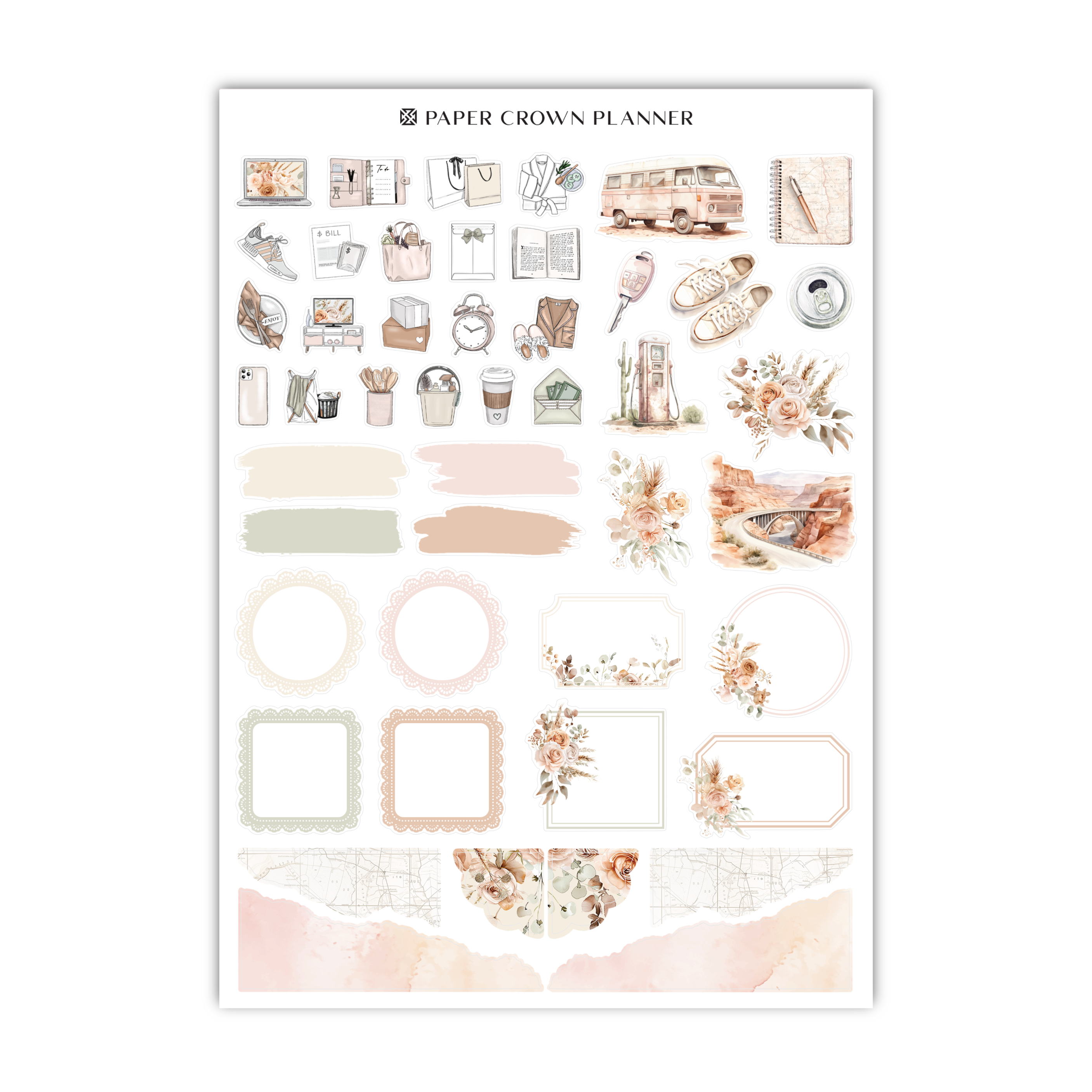 a sheet of paper with flowers and other things