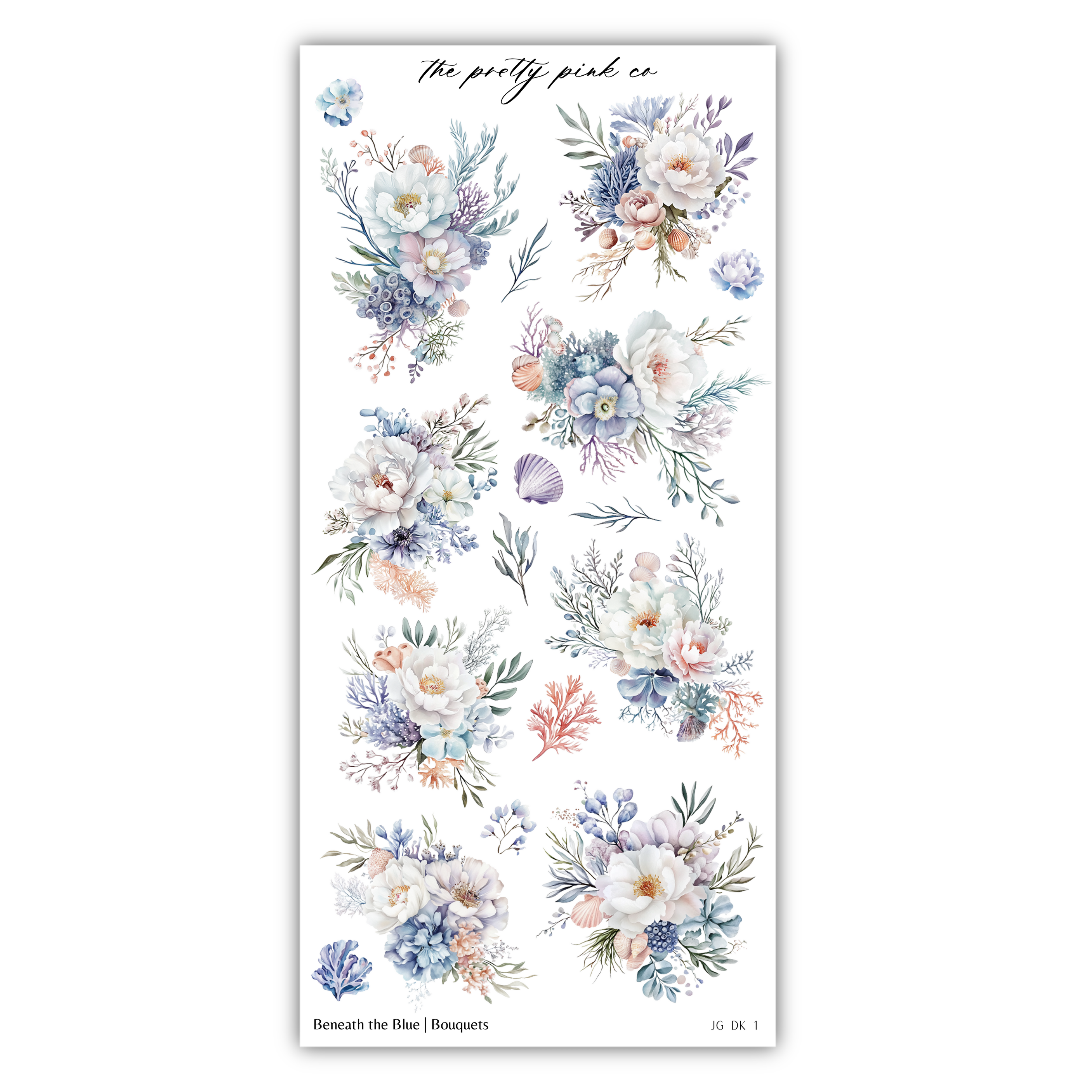 a sheet of watercolor flowers on a white background