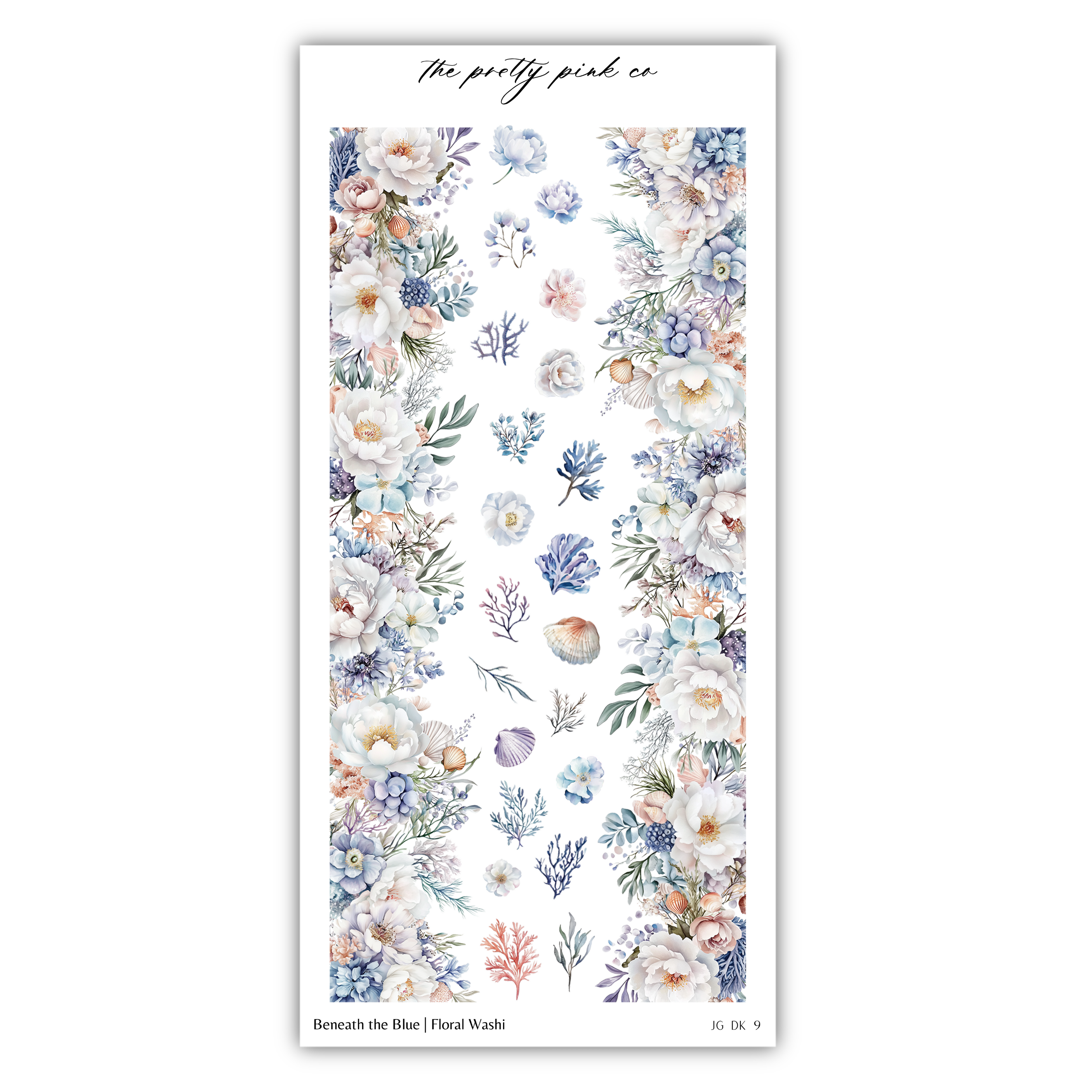 a sticker with flowers and seashells on it