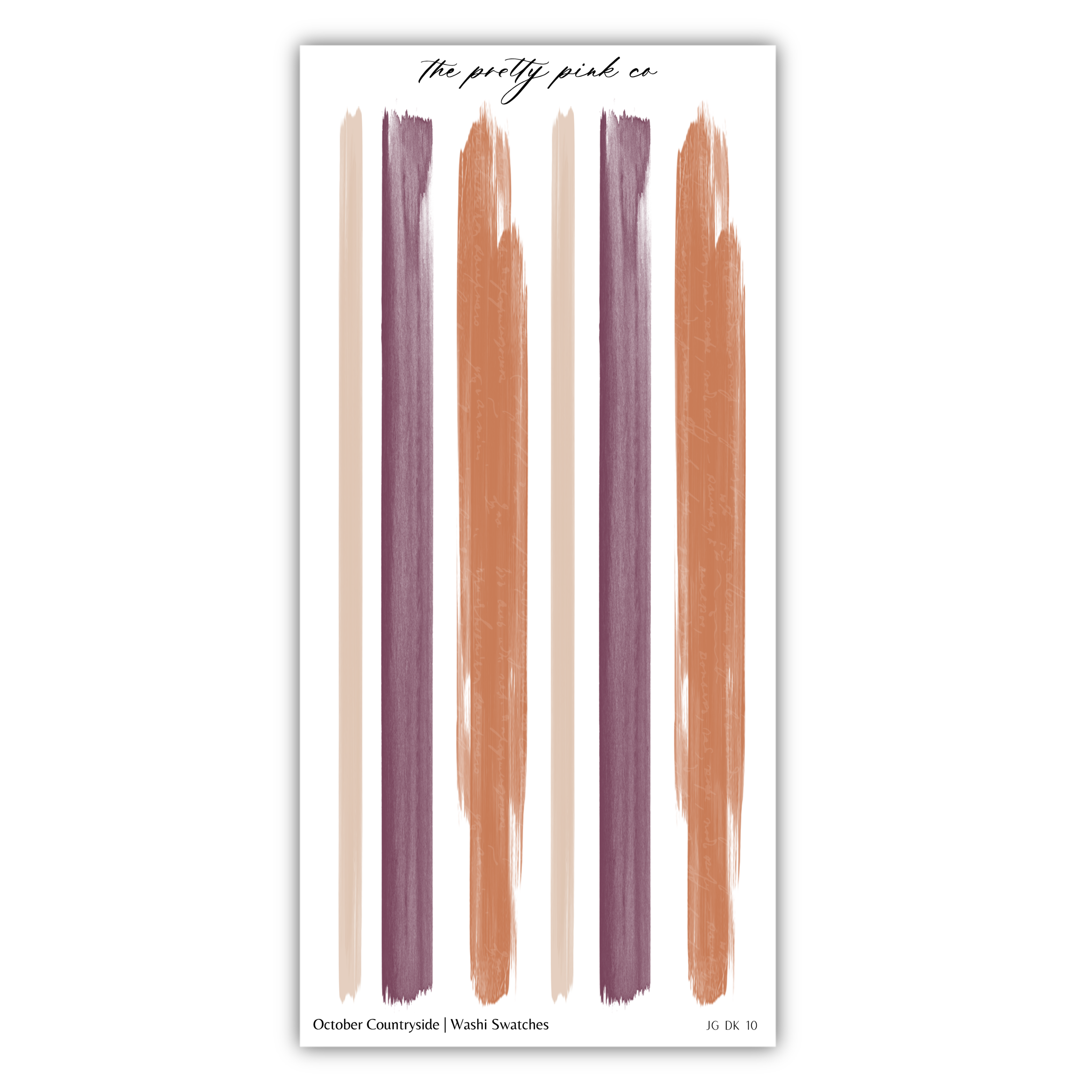 The image is a collage of various brush strokes in different colors, including orange, purple, and brown, arranged in a vertical line.