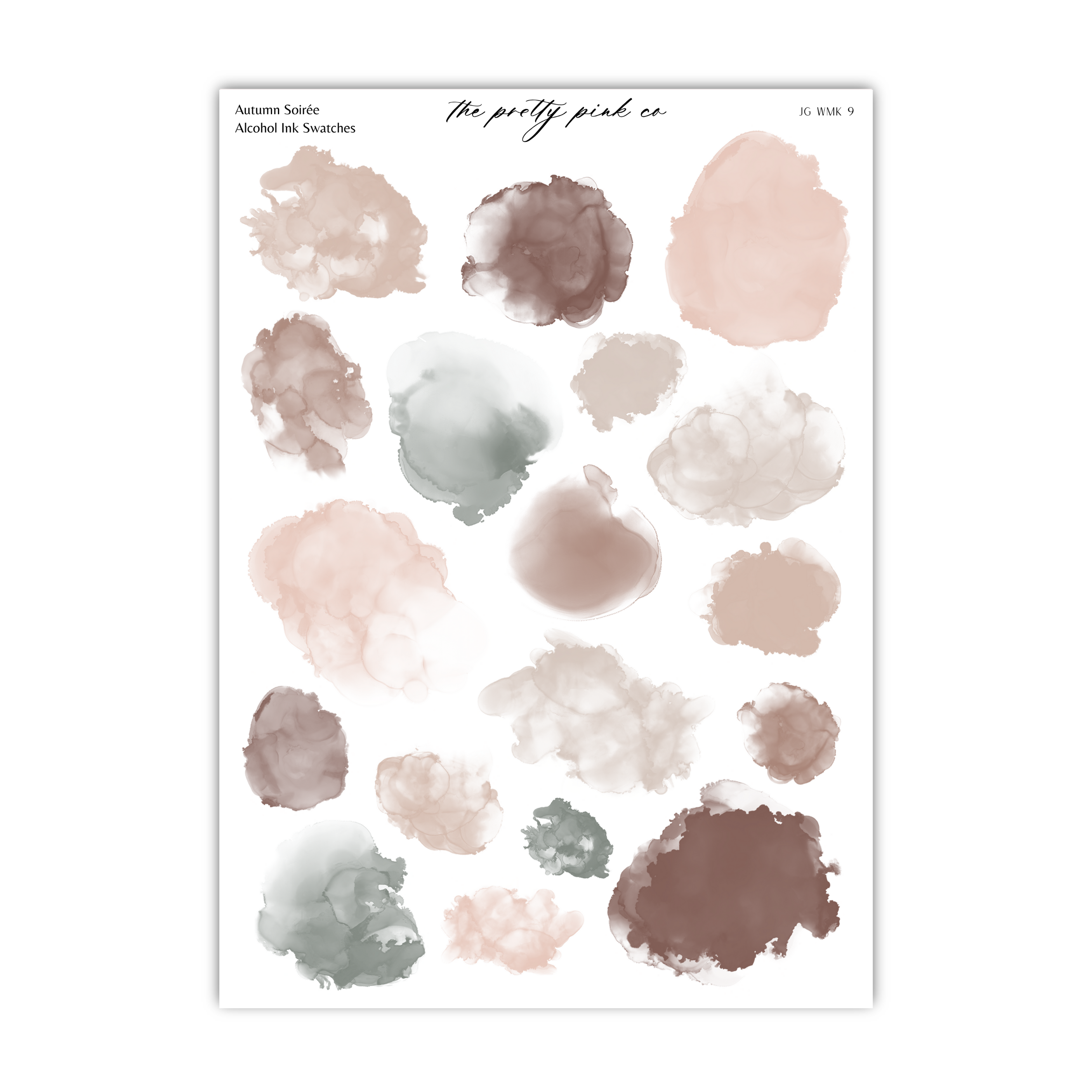 a collection of abstract watercolor brushstrokes in various shades of brown, beige, and gray, arranged in a grid-like pattern.