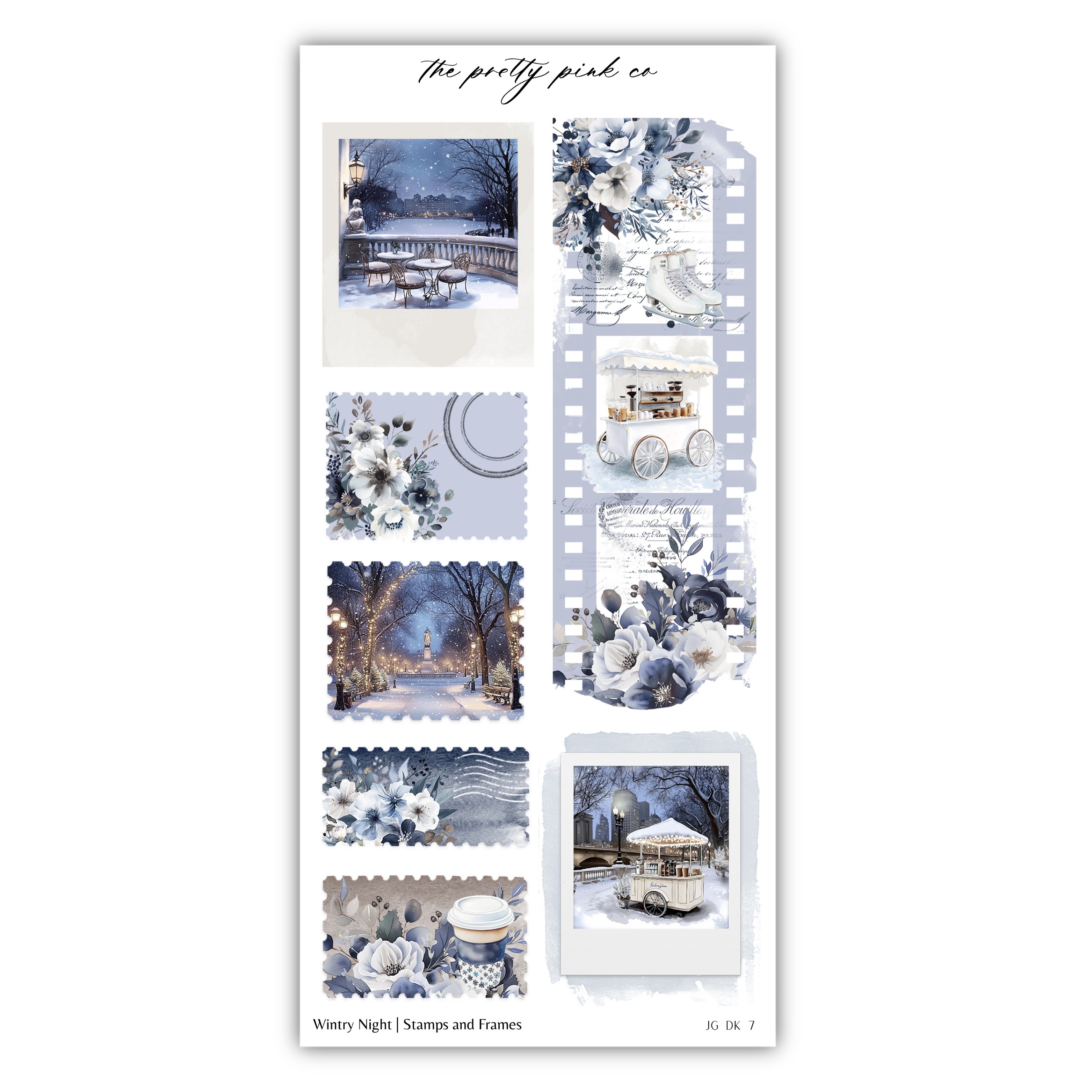 a sticker sheet with a winter scene