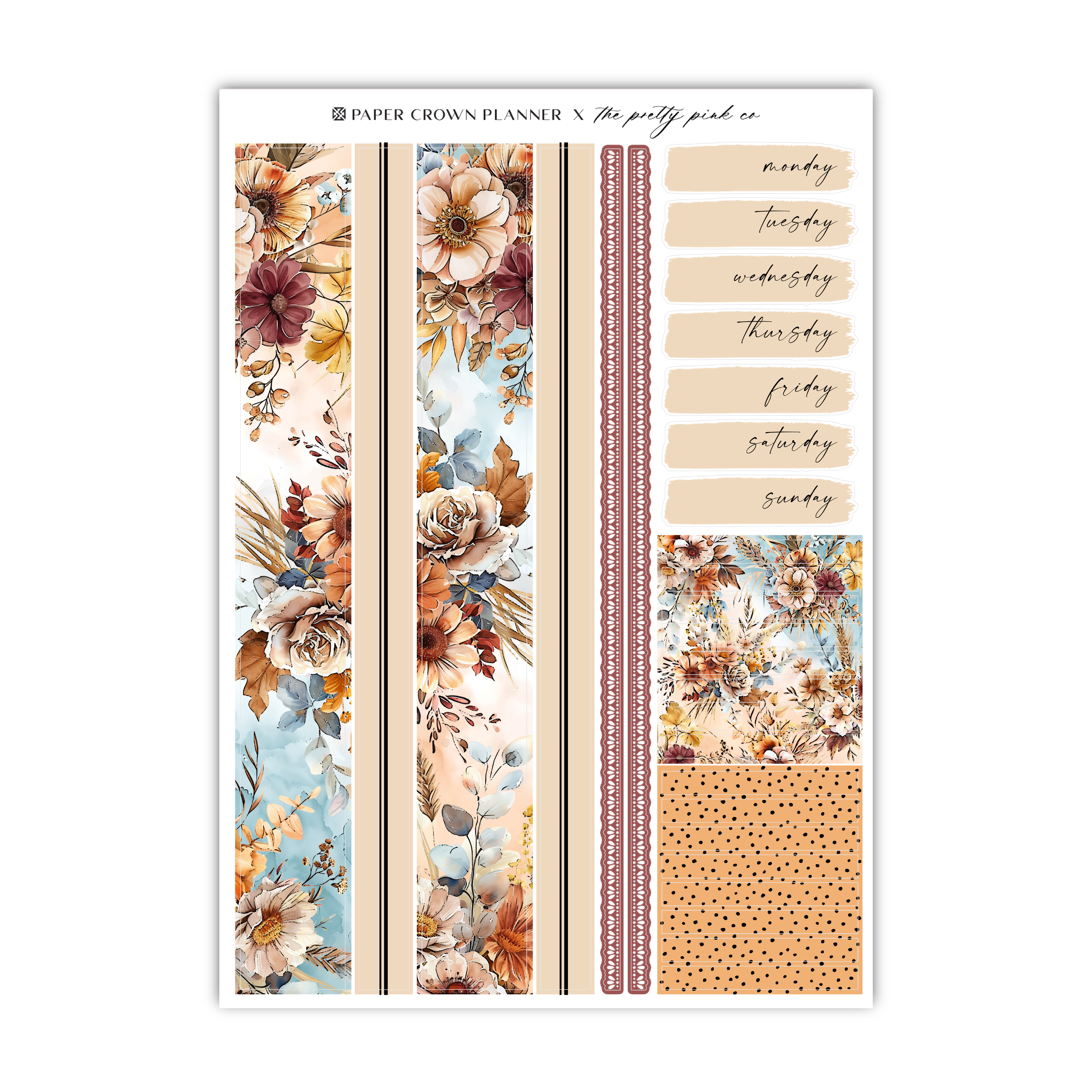 a sticker sheet with flowers and leaves on it