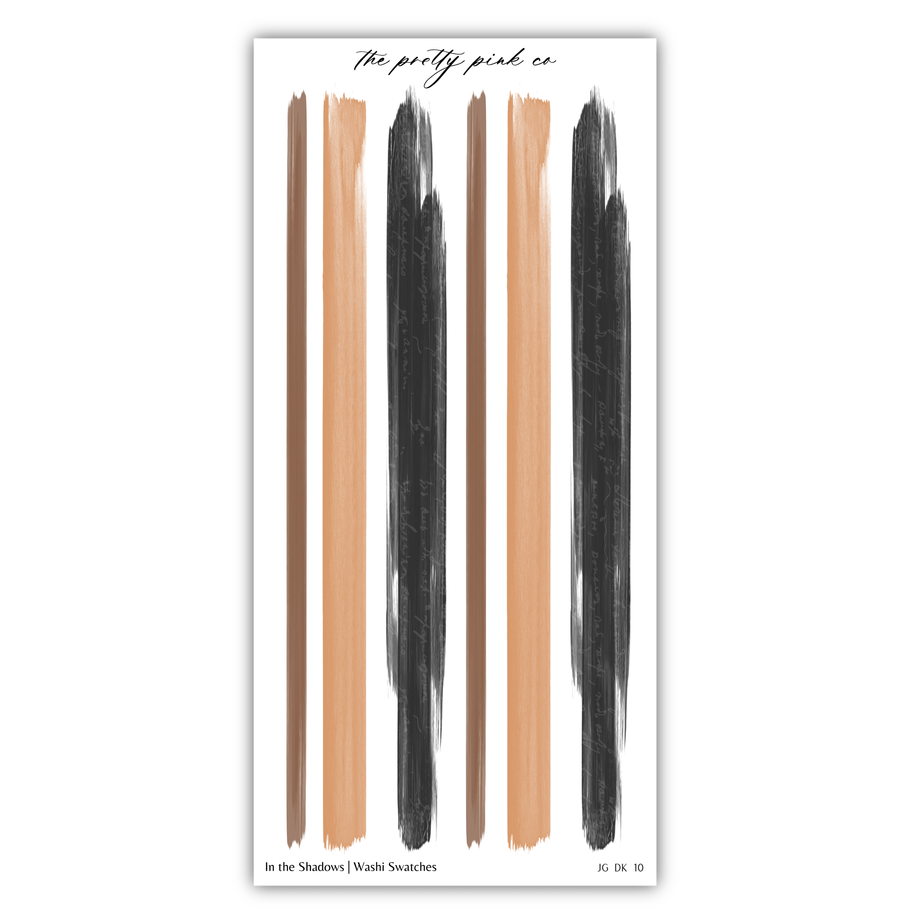 The image is a collage of various colored paint strokes arranged in a vertical line, with the text "The pretty pink co" written above the image.