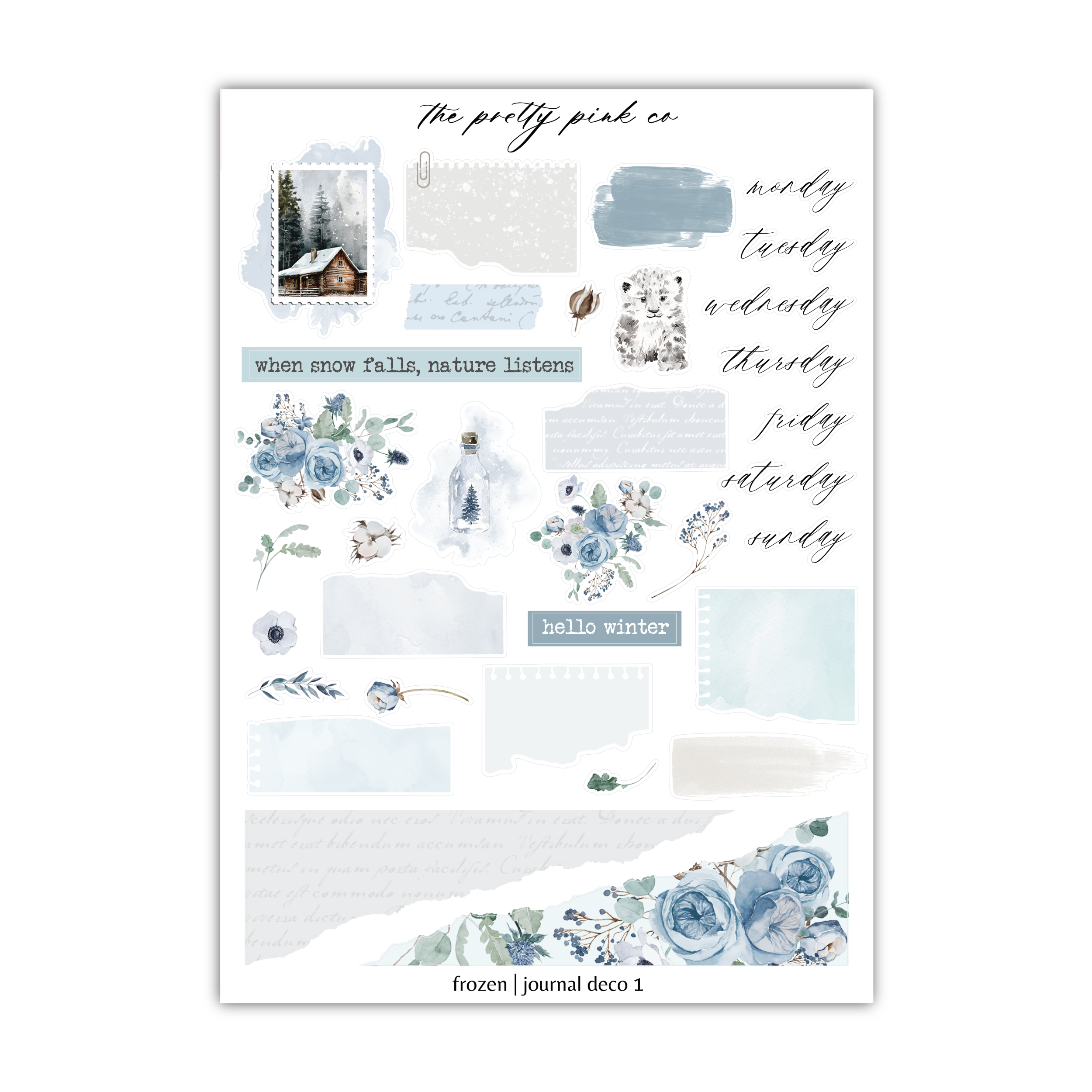 a sheet of paper with blue and white flowers