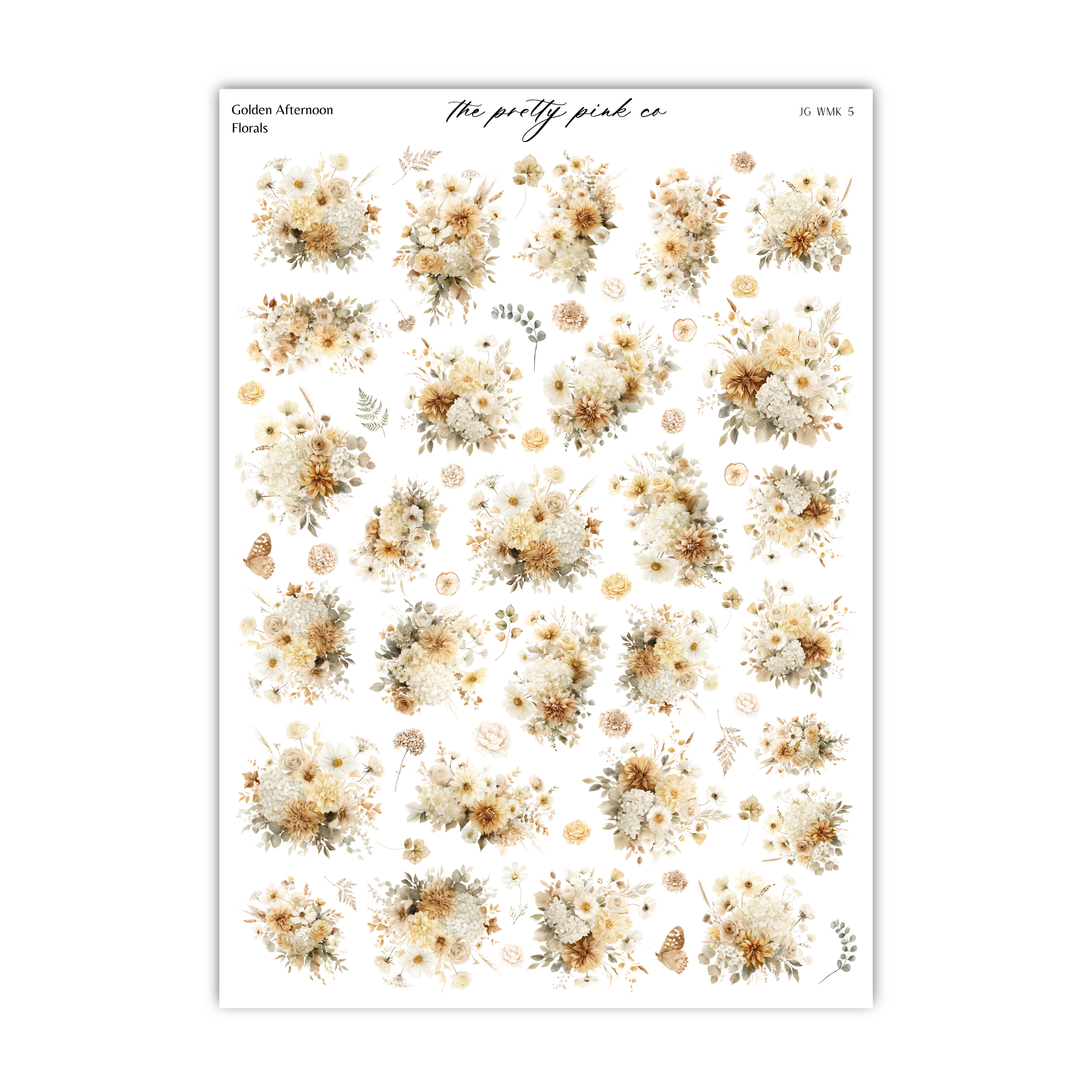 a collection of floral images arranged in a grid-like pattern, with various shades of brown and beige flowers and leaves.