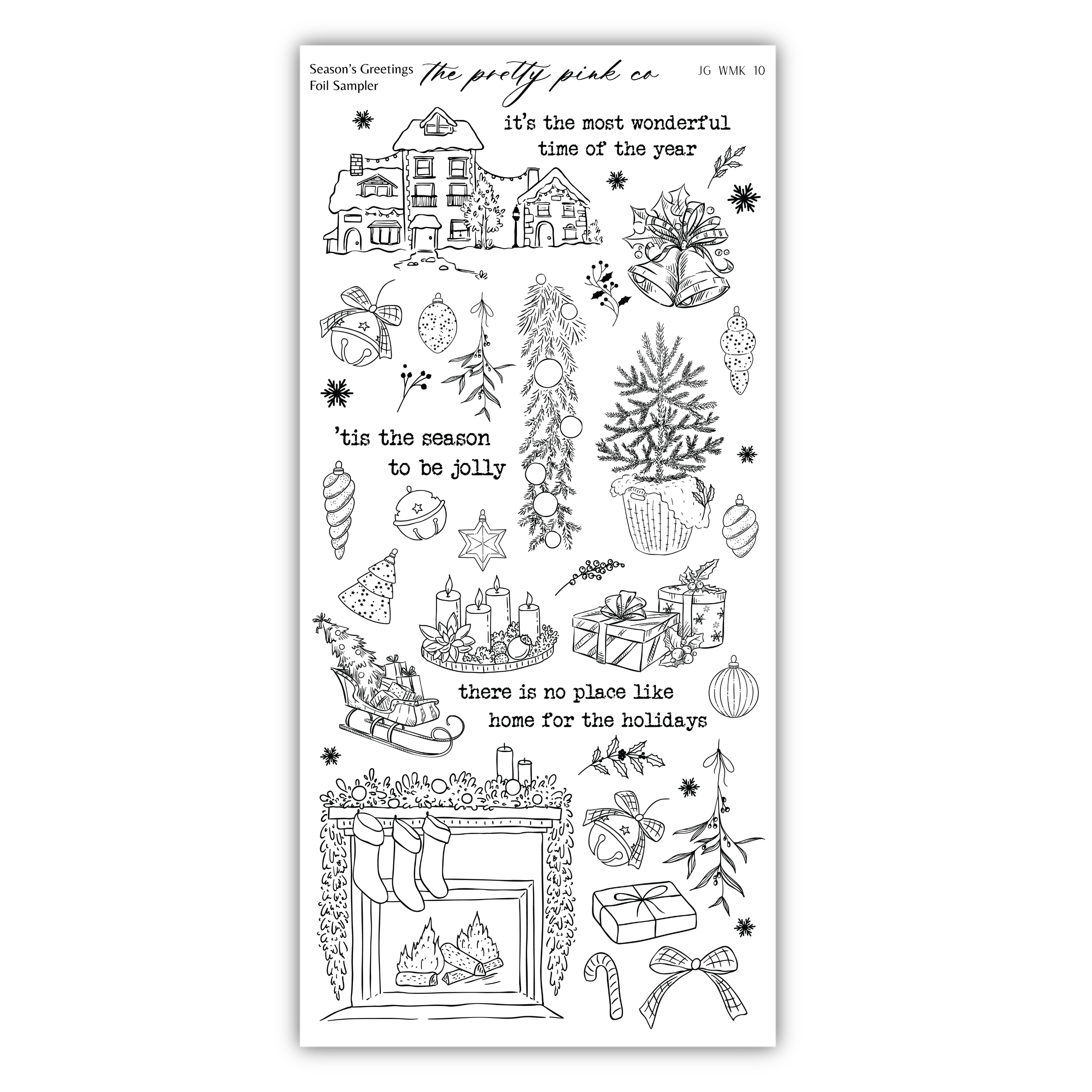various Christmas-themed illustrations and decorations, including a house, a Christmas tree, ornaments, presents, and other festive elements. The text in the image includes phrases like "It's the season to be jolly", "There is no place like home for the holidays", and "The image depicts", "The image displays", "The image shows", "In the image", "The image captures", "The image features", and "The image includes".