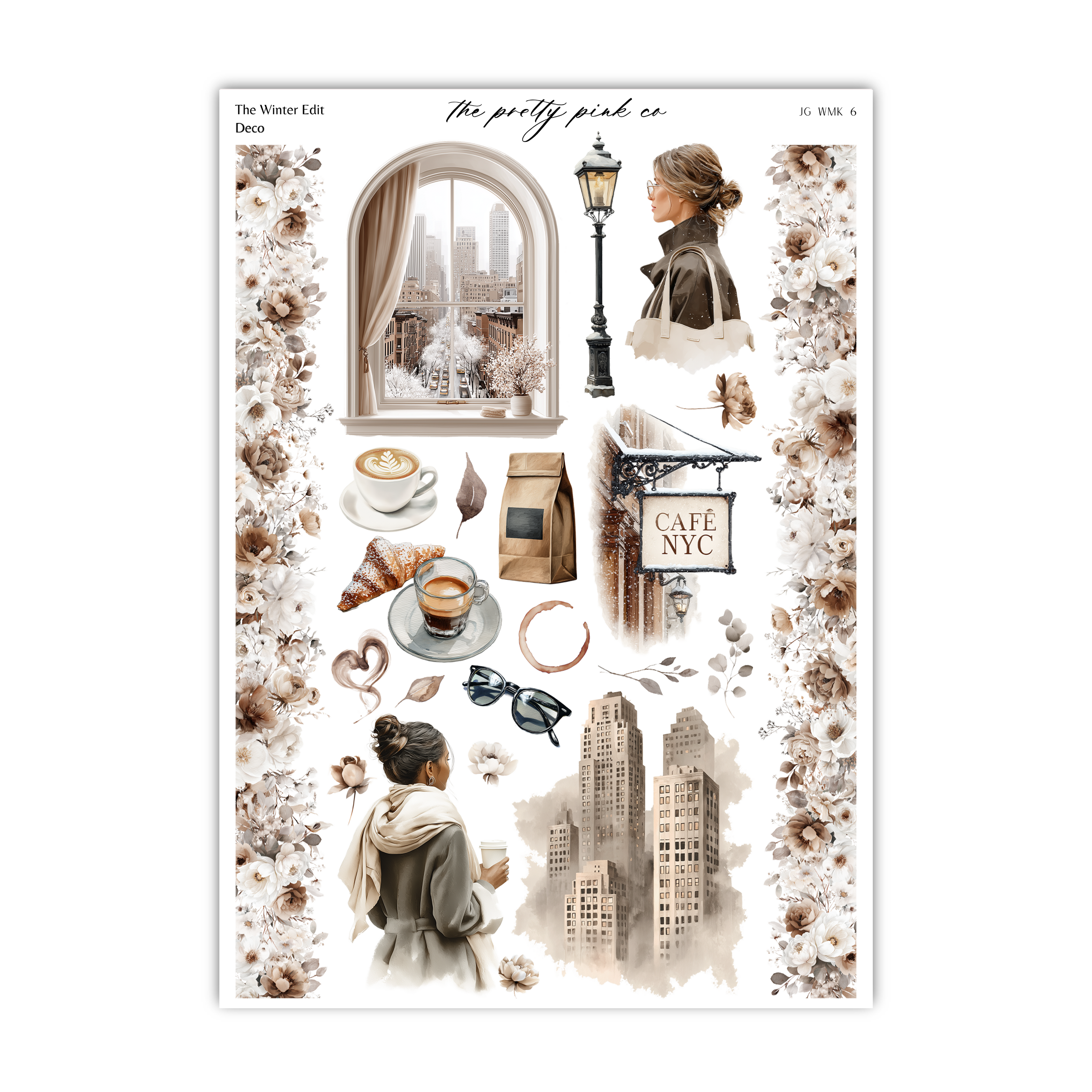 The image is a collage of various elements, including a woman, a window, a street lamp, a cafe sign, and other urban and natural elements.