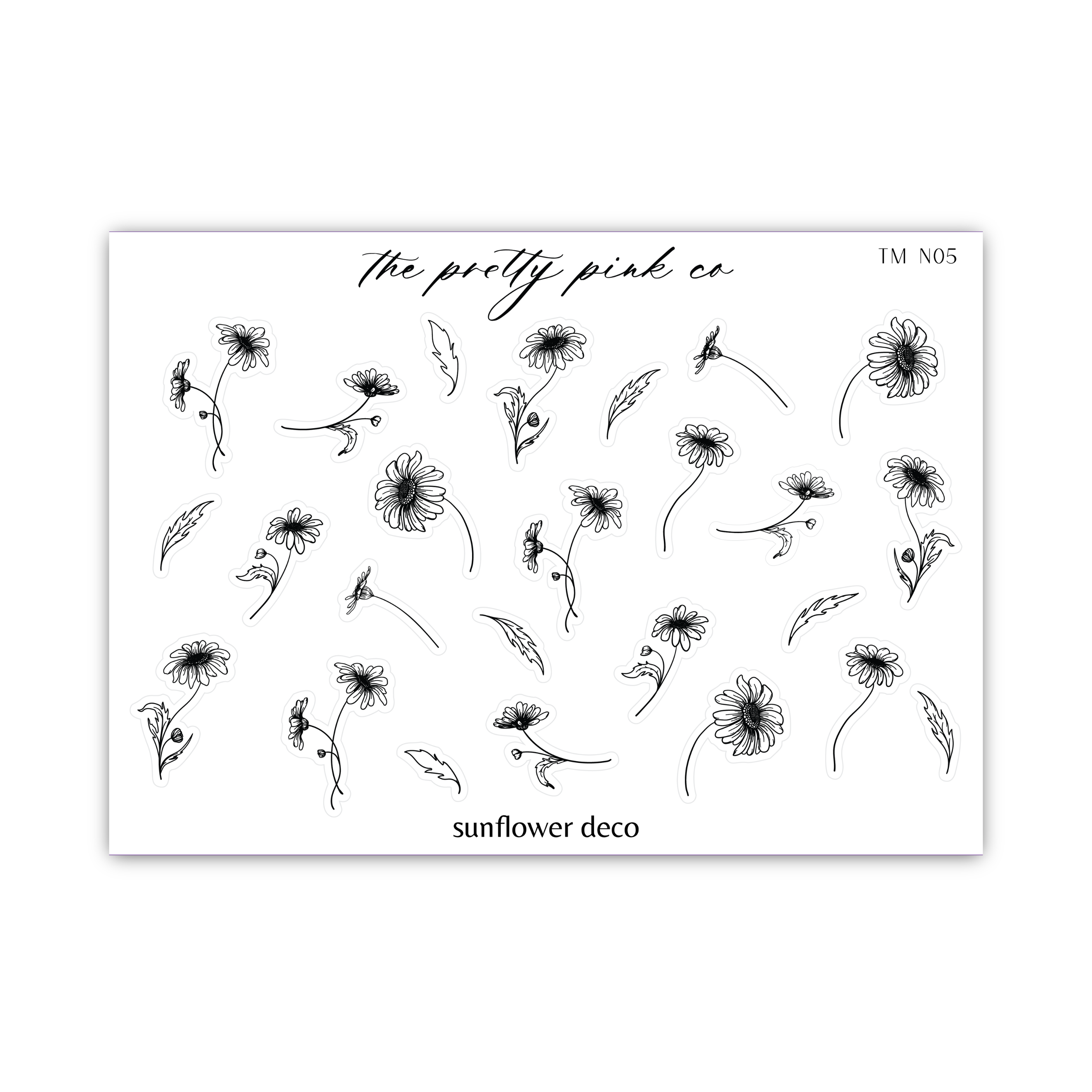 a sheet of stickers with the words sunflower decals