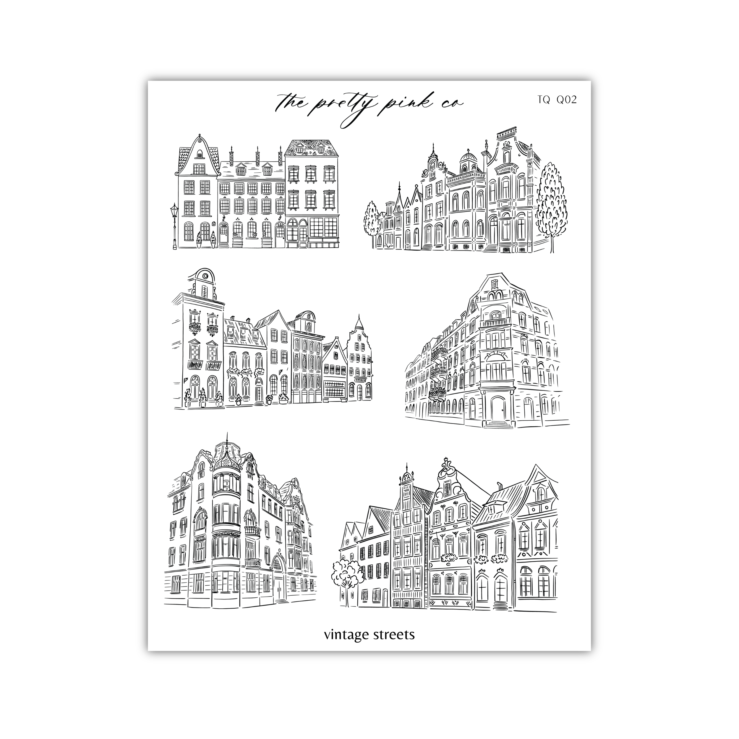 a black and white drawing of buildings