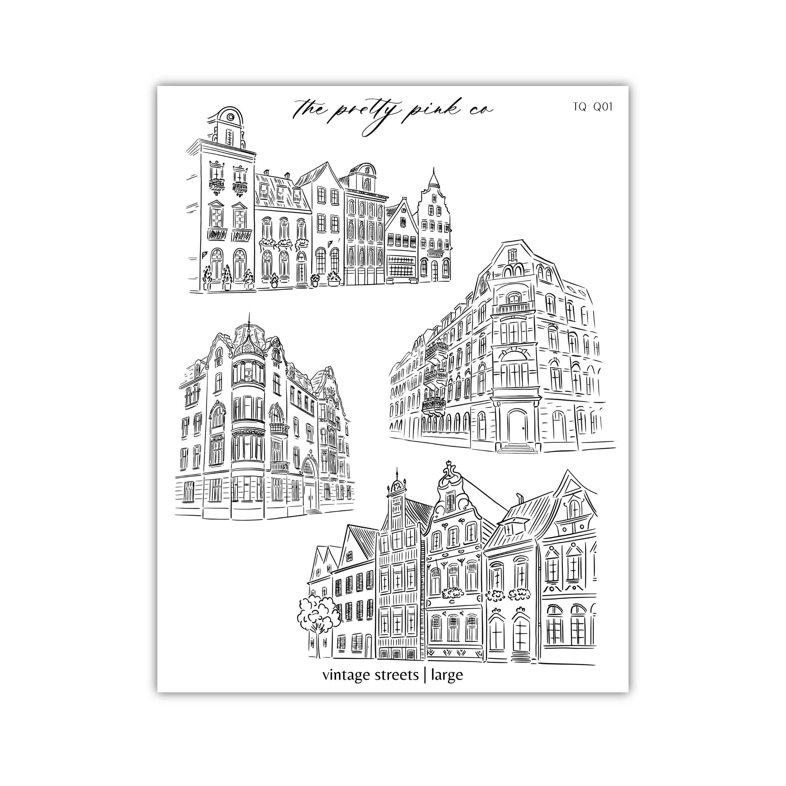 a black and white drawing of buildings