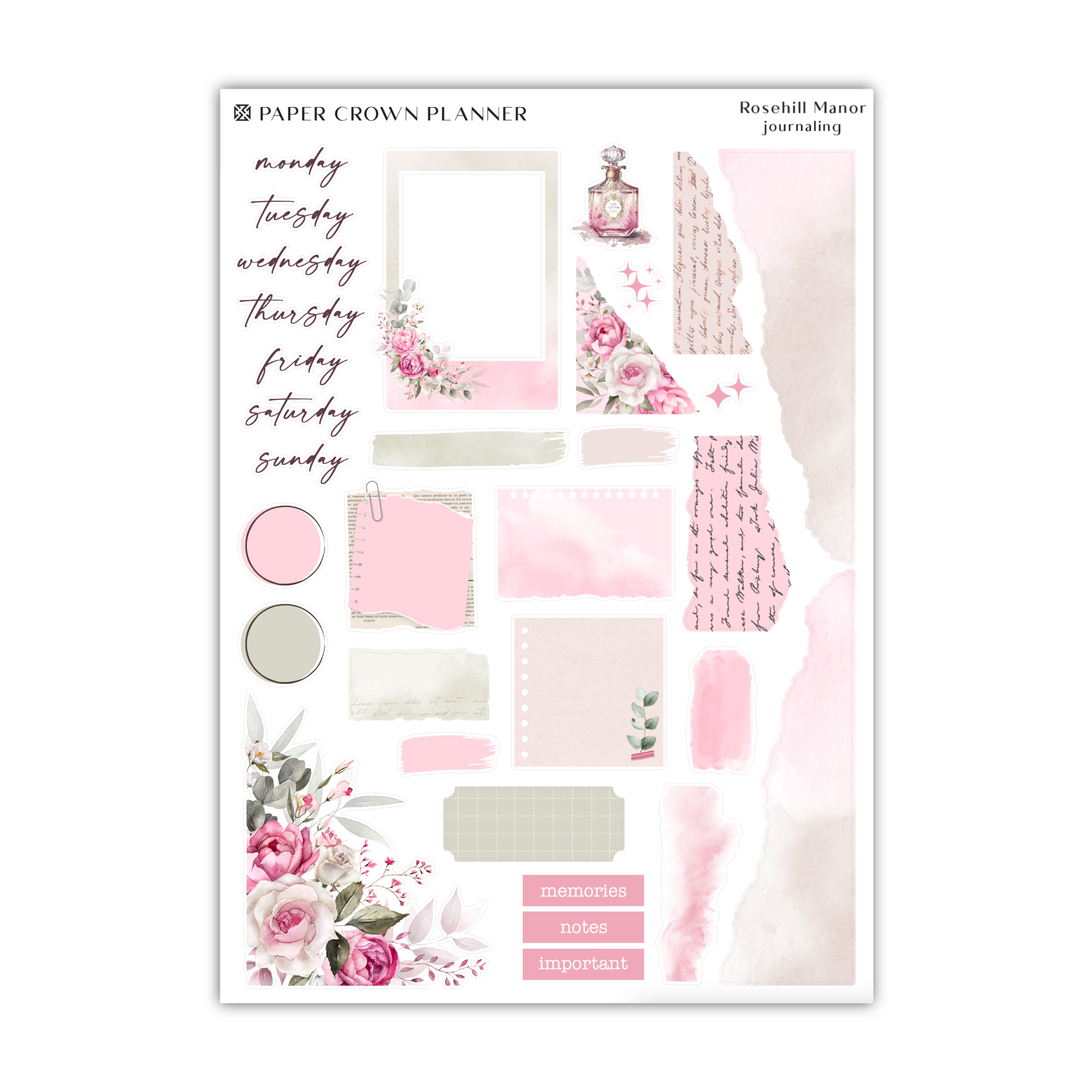 a pink planner sticker sheet with flowers