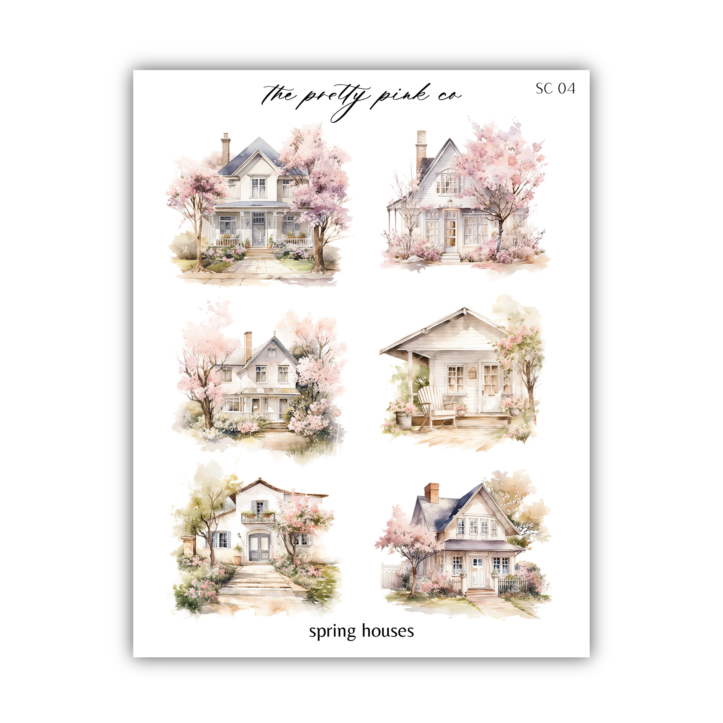 a sticker sheet with a house and trees