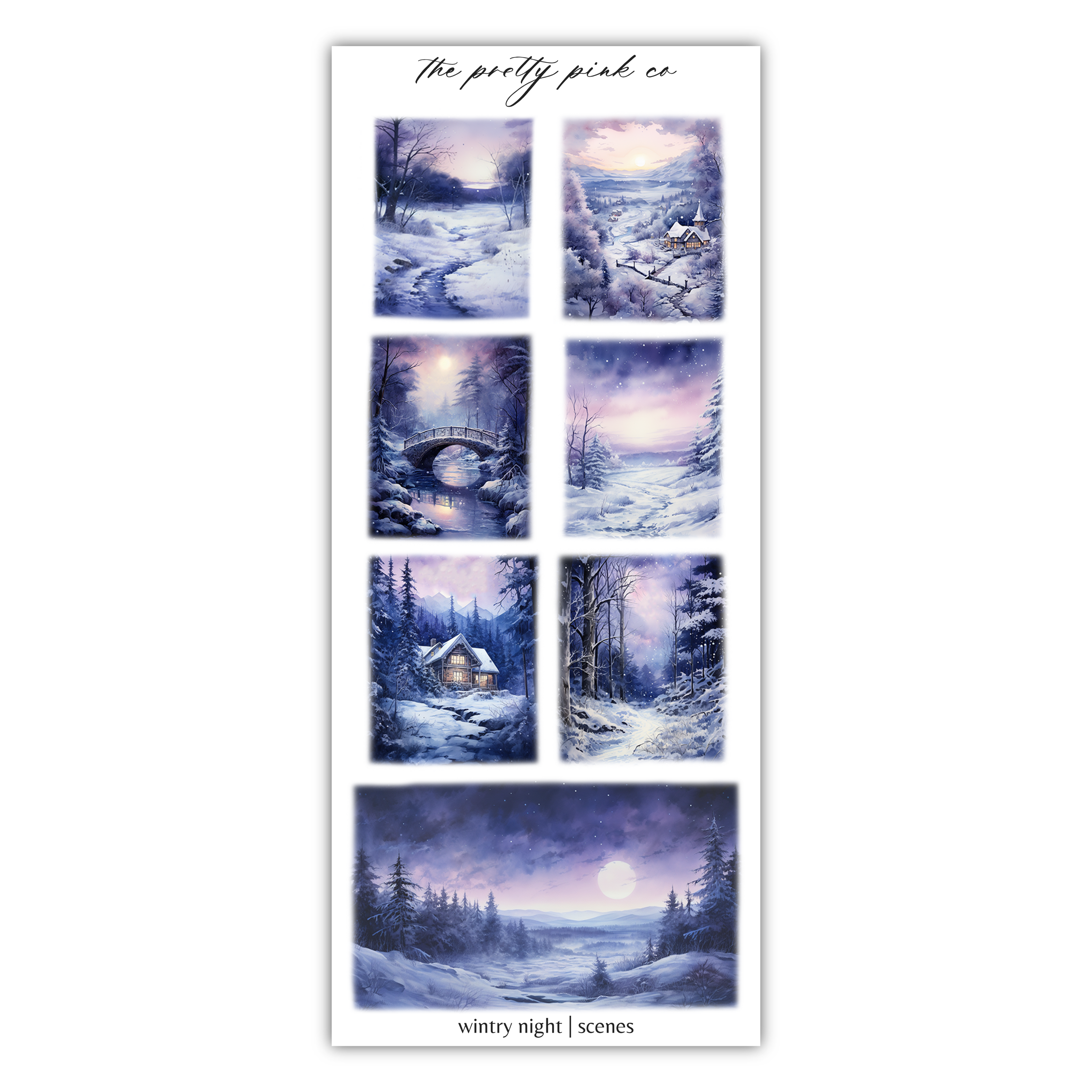a set of four pictures of a snowy night
