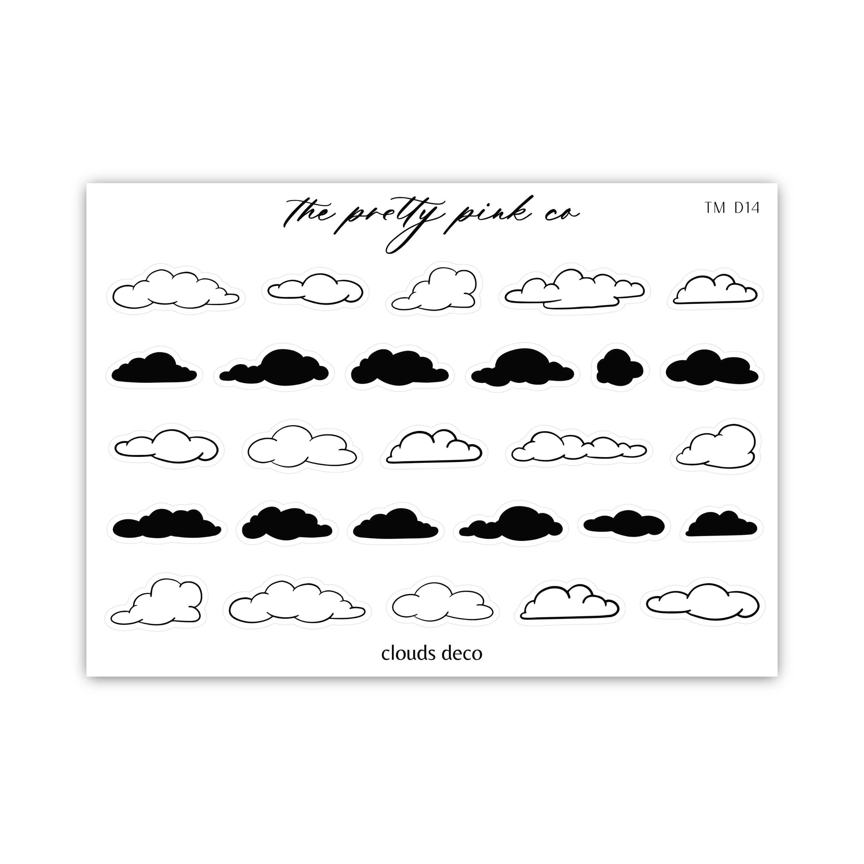 a black and white drawing of clouds on a white background