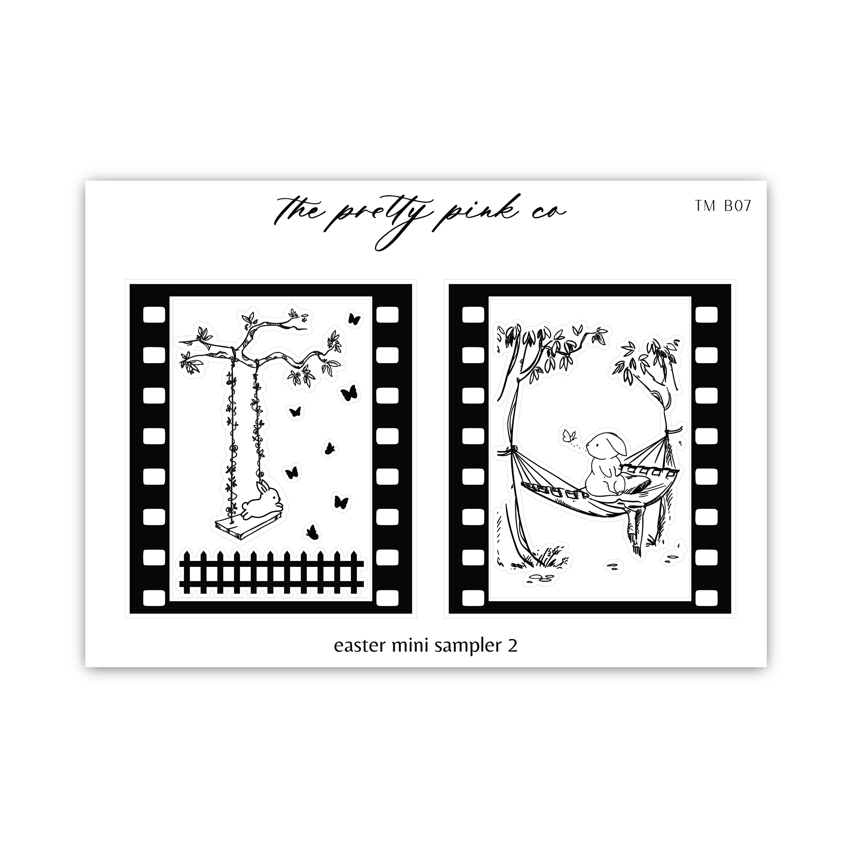 a black and white photo of a film strip with a picture of a hammo