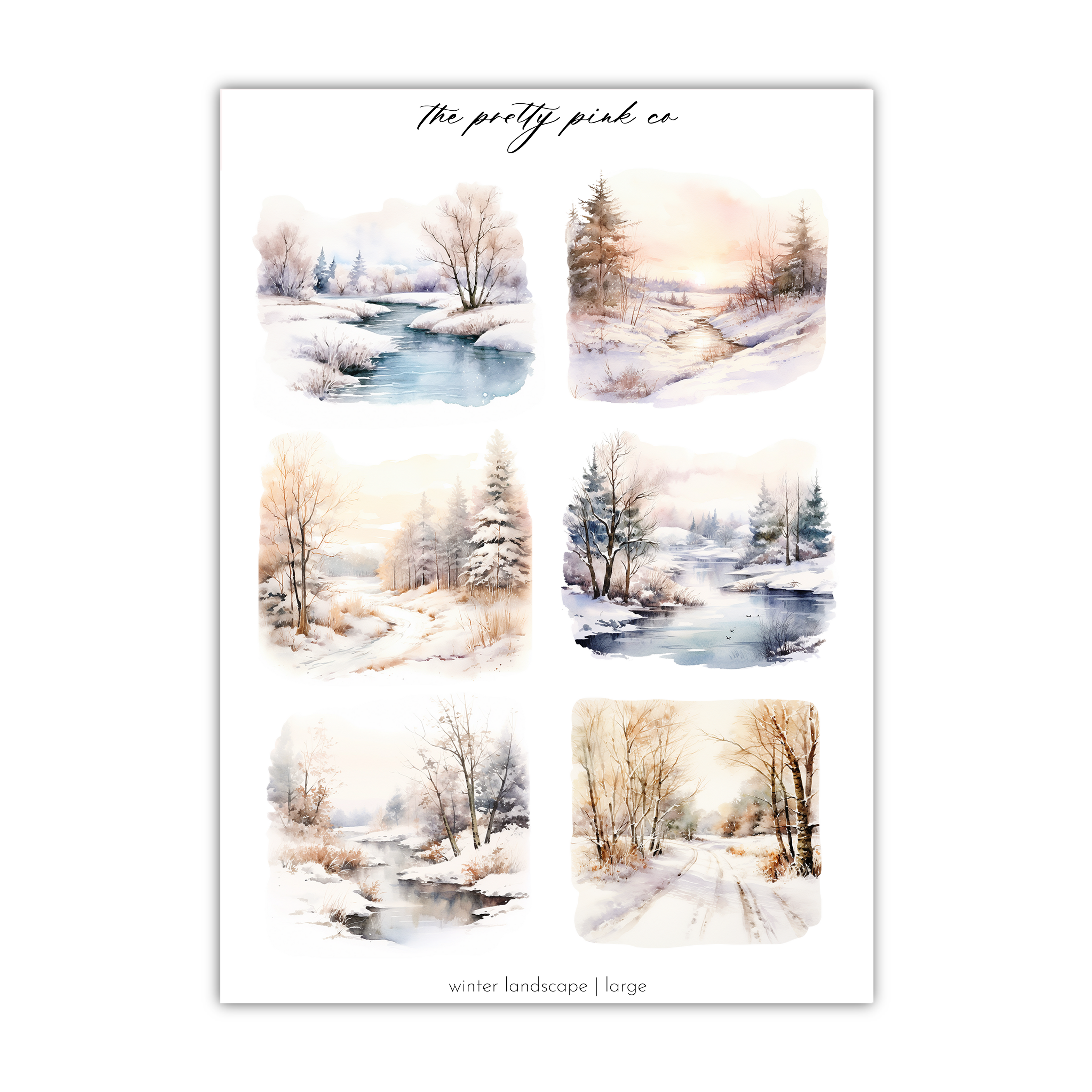a set of four watercolor paintings of winter scenes
