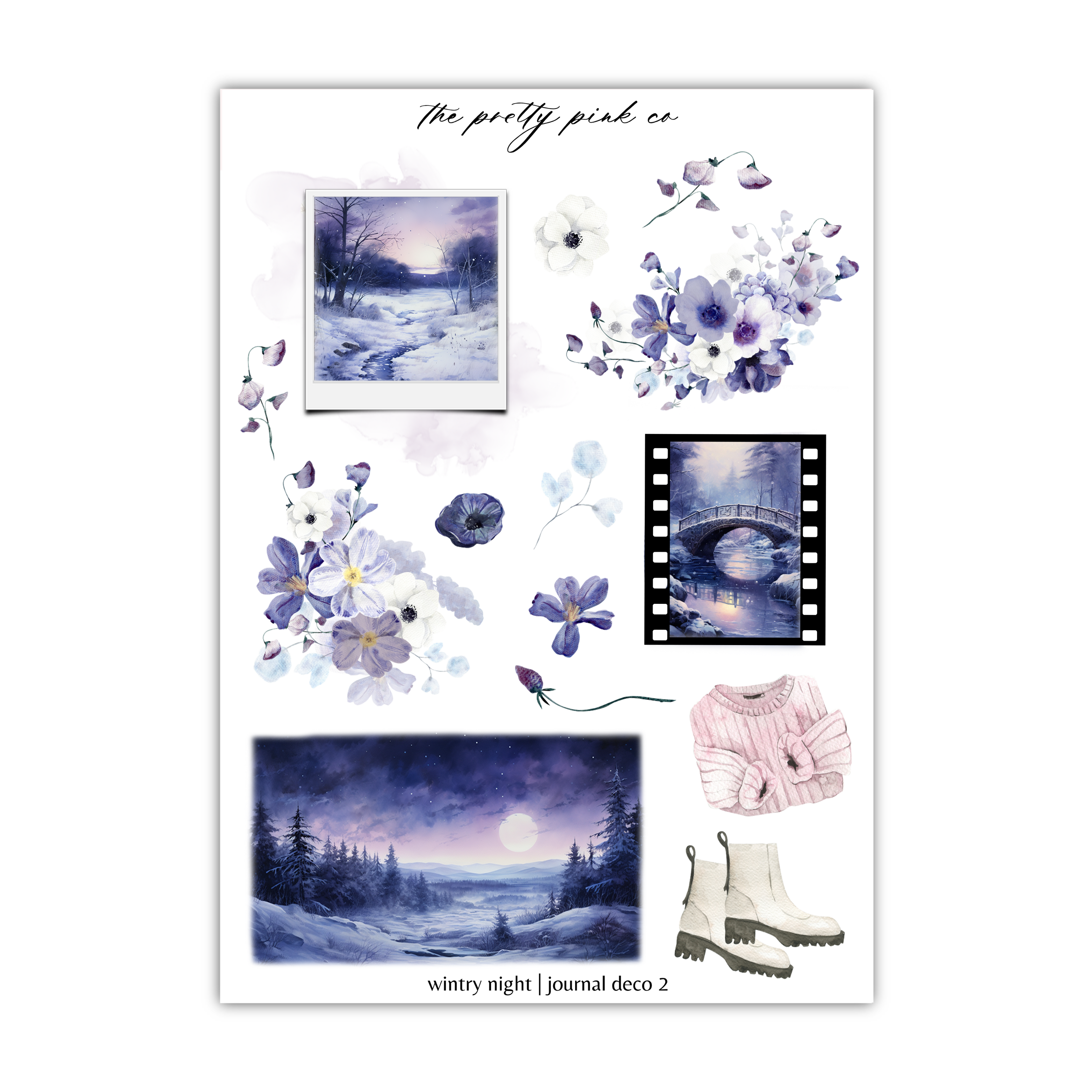 a picture of a winter scene with flowers and pictures