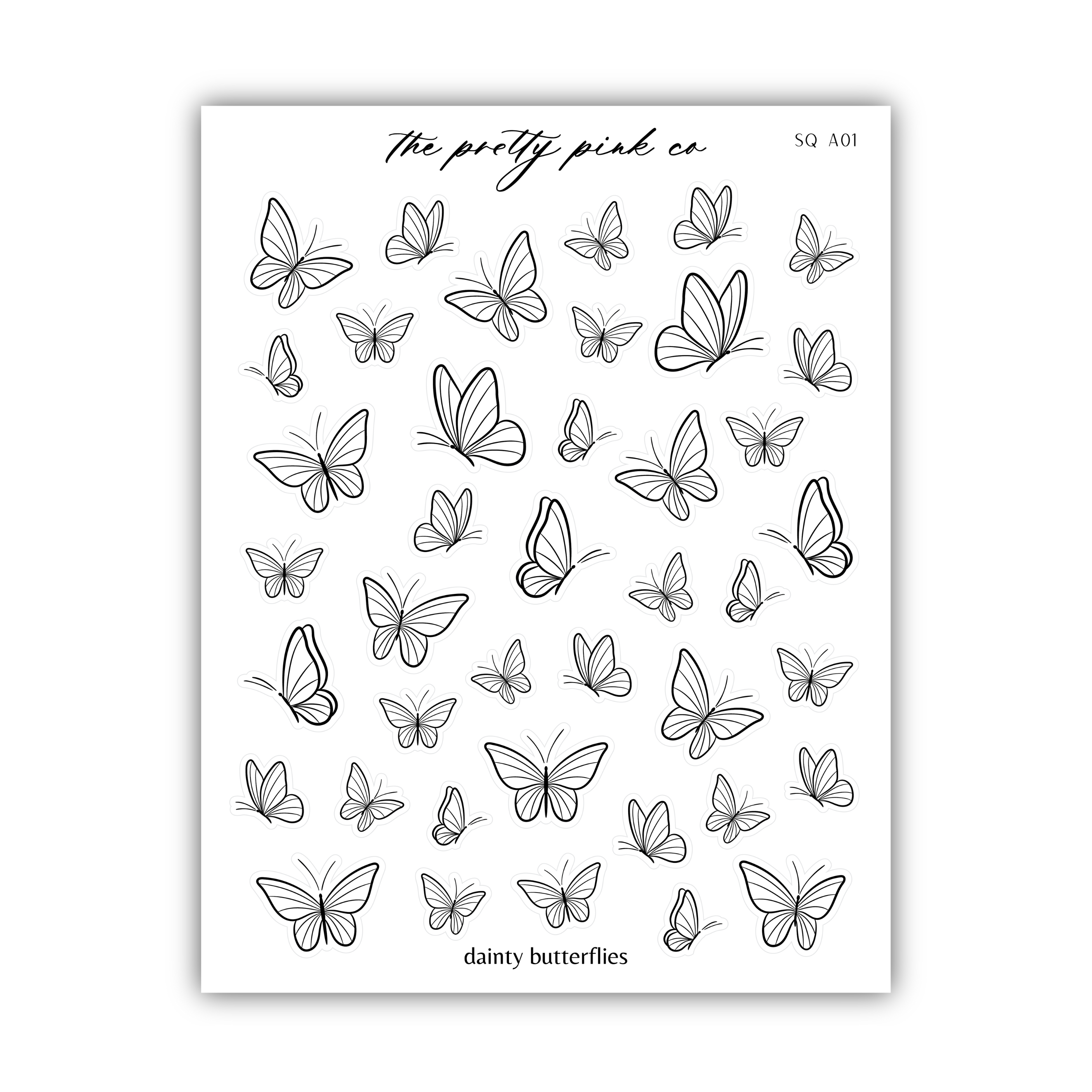 a black and white drawing of many butterflies