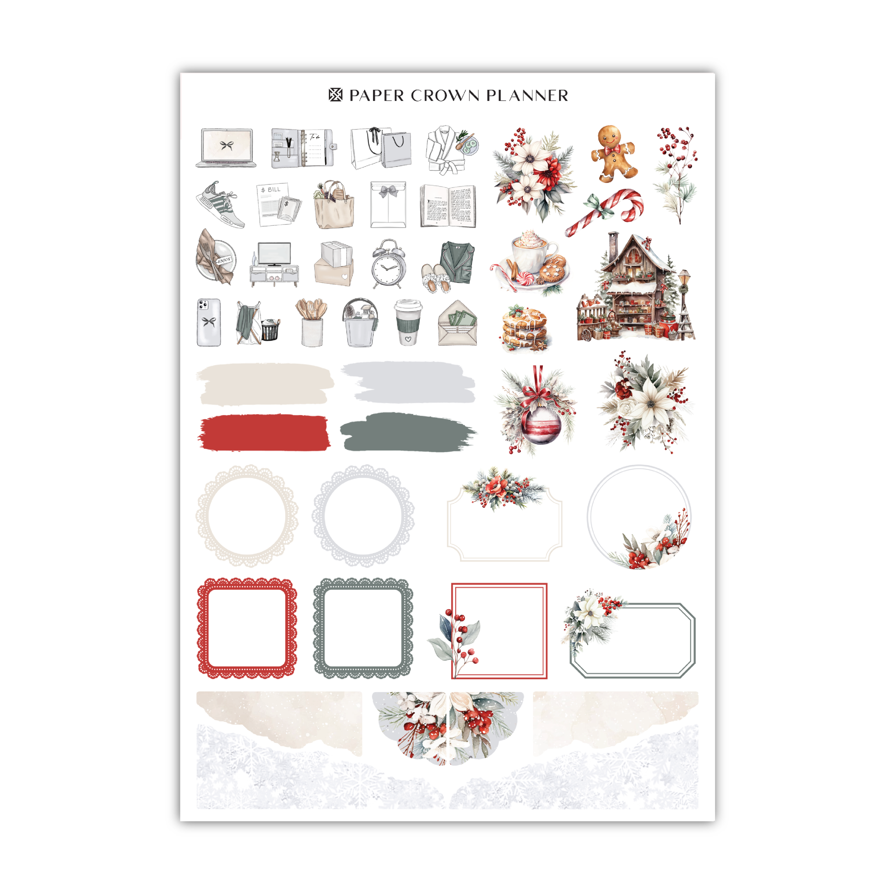 Christmas Planner Sticker Sheet, Bullet journal Stickers PNG