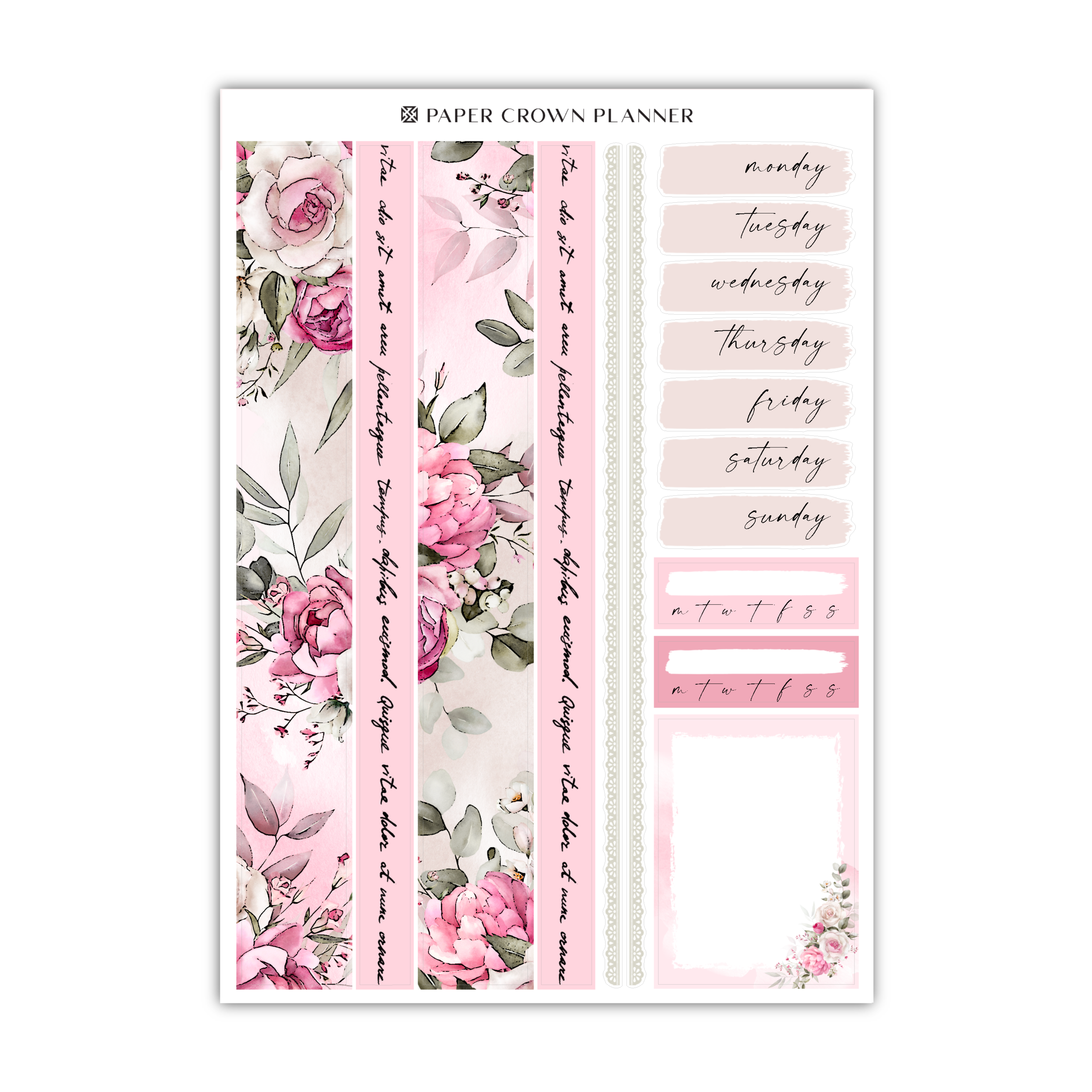 a sticker sheet with pink flowers on it
