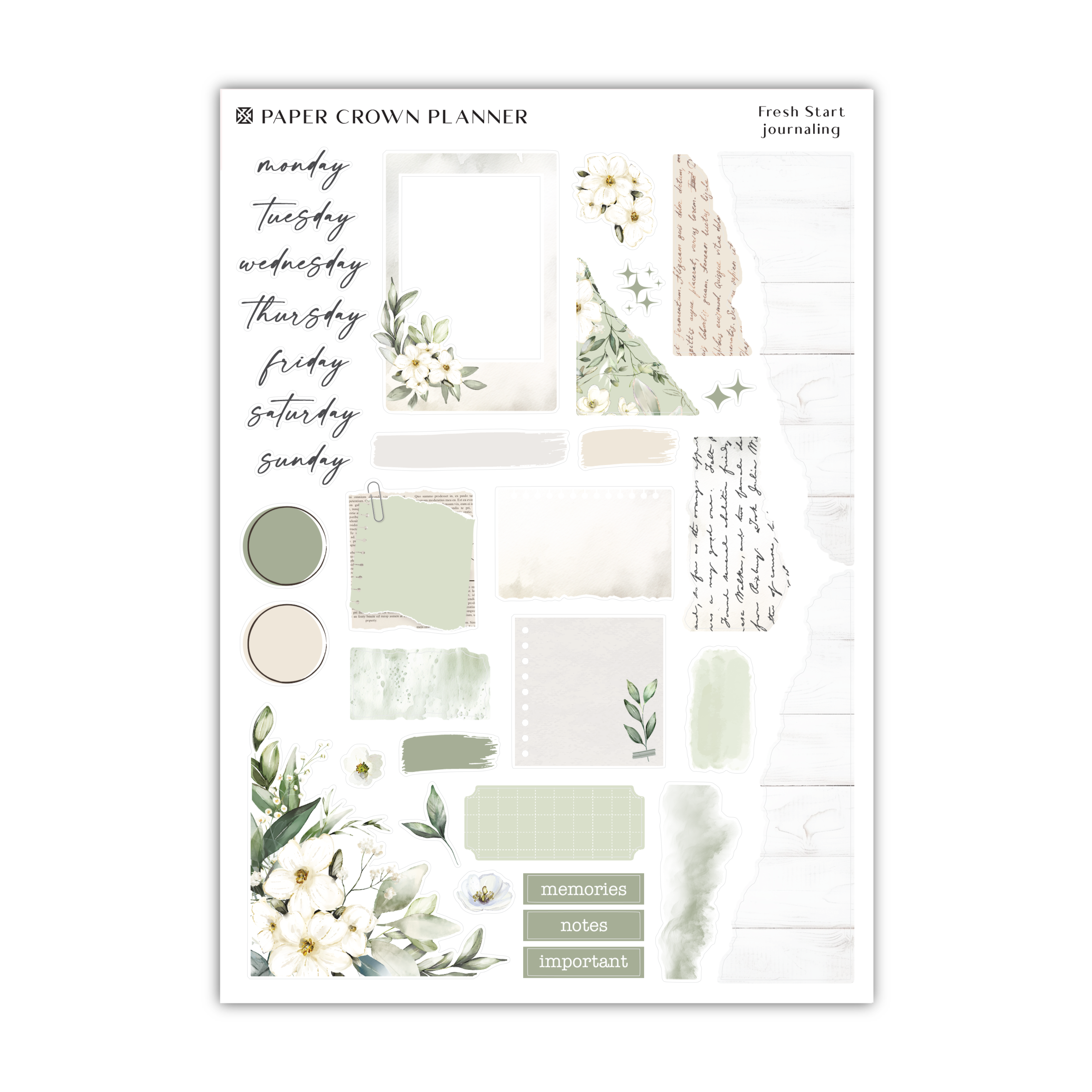 the paper crown planner sticker is shown with flowers and greenery