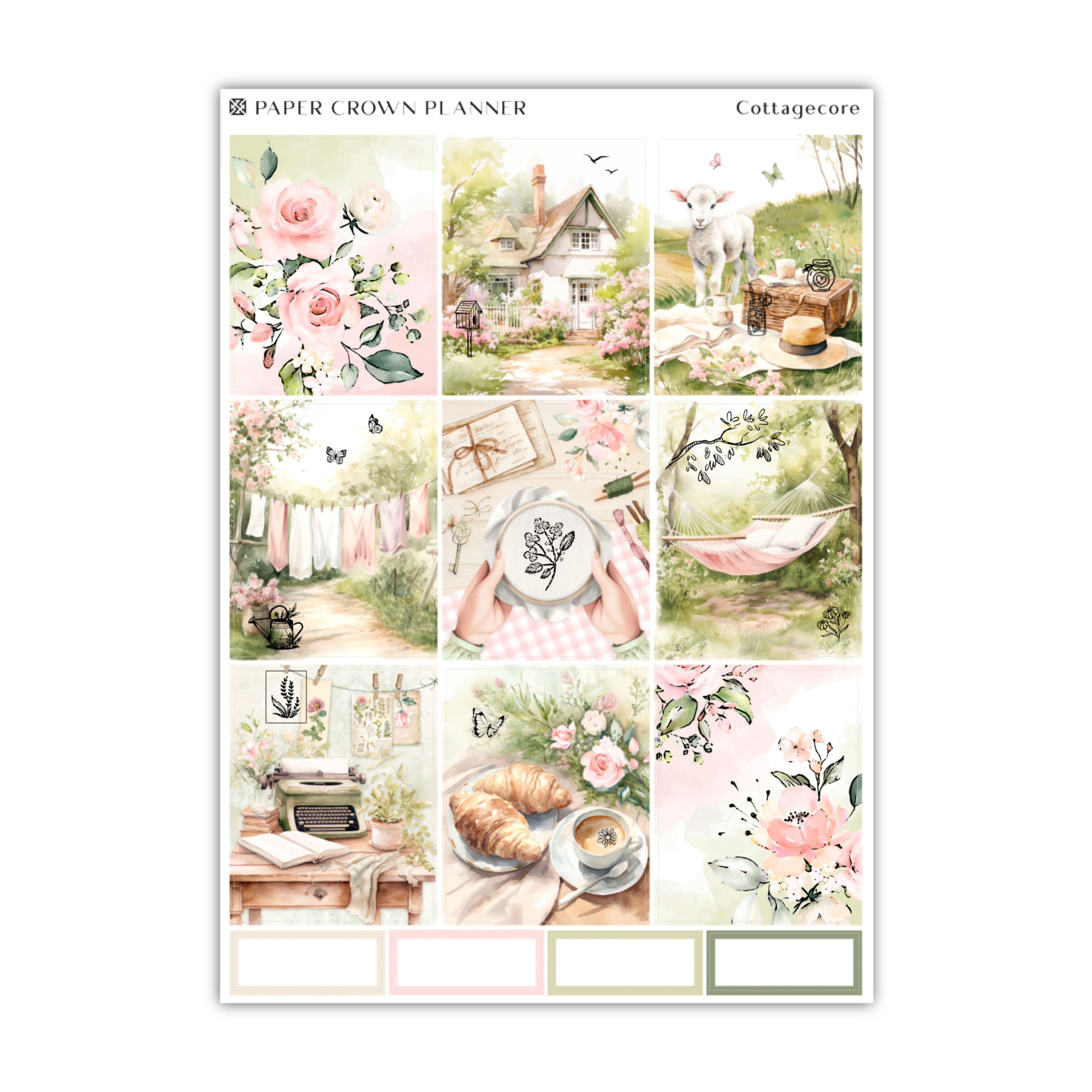 a sticker sheet with a picture of a house and flowers