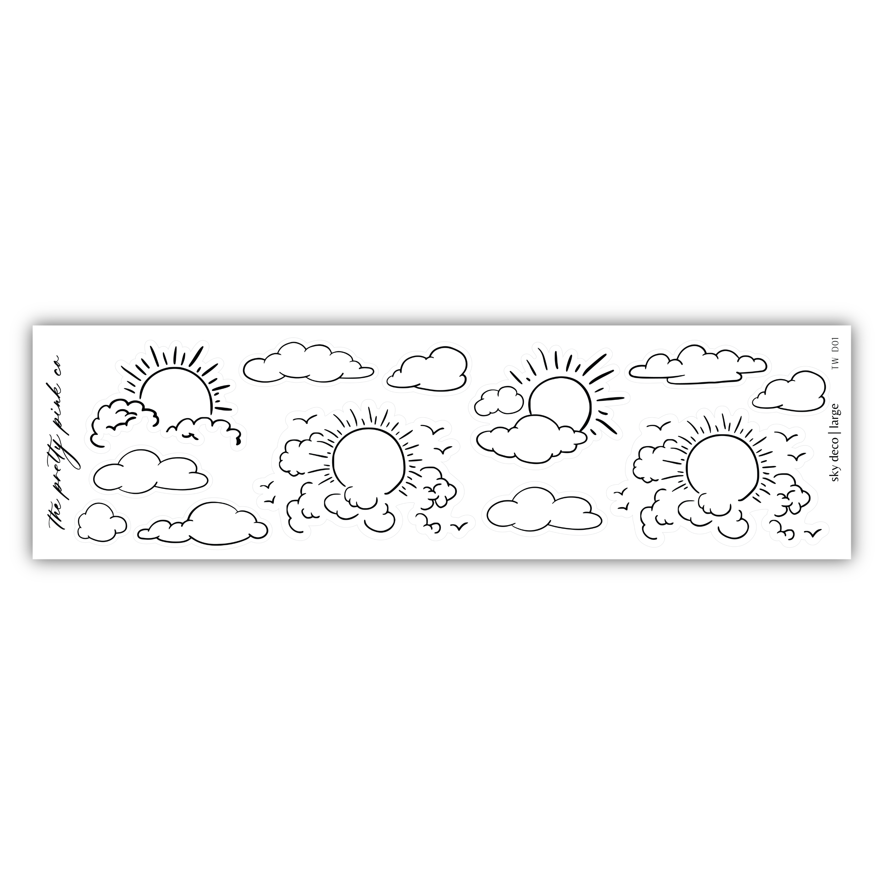 a black and white drawing of the sun and clouds