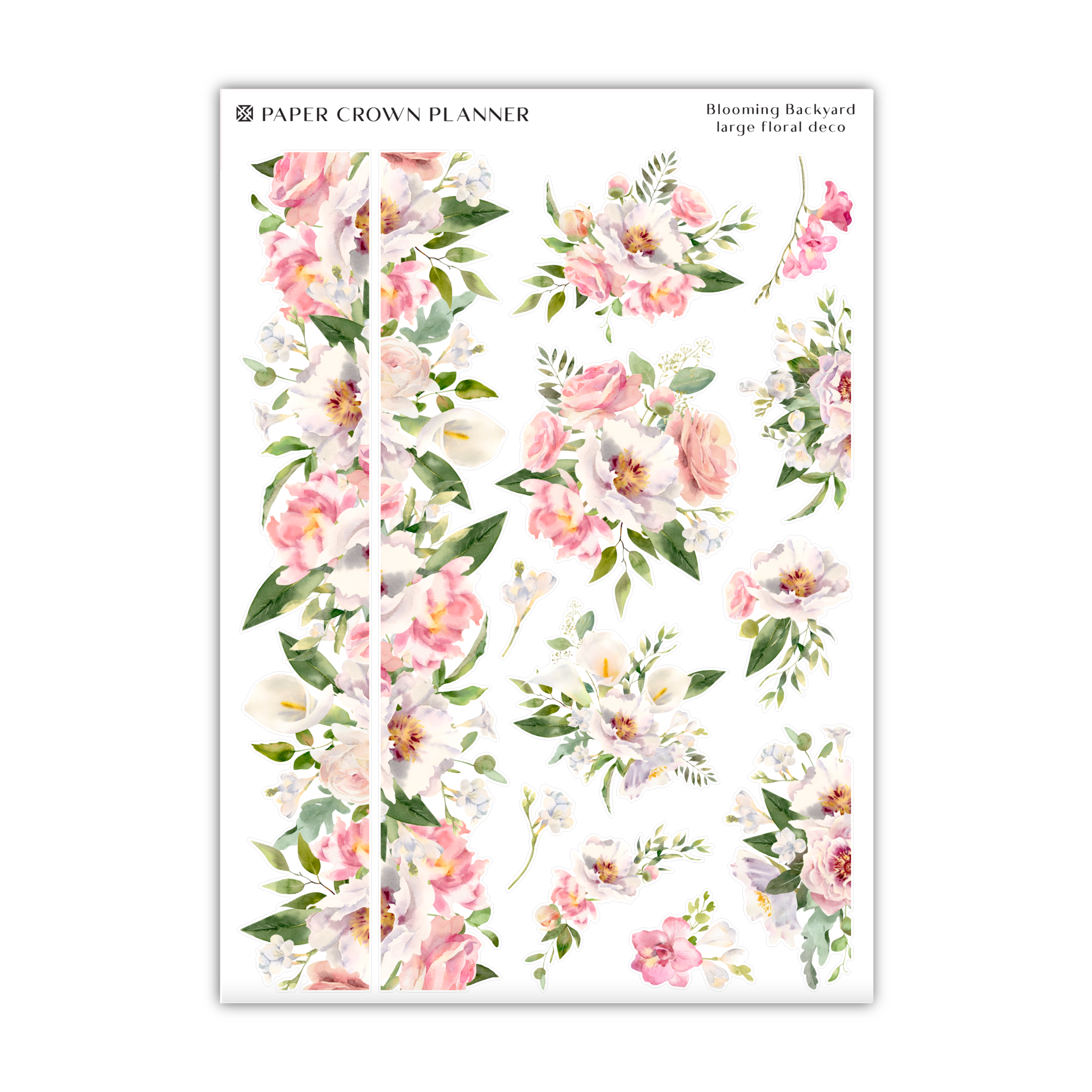 a floral planner sticker with pink and white flowers