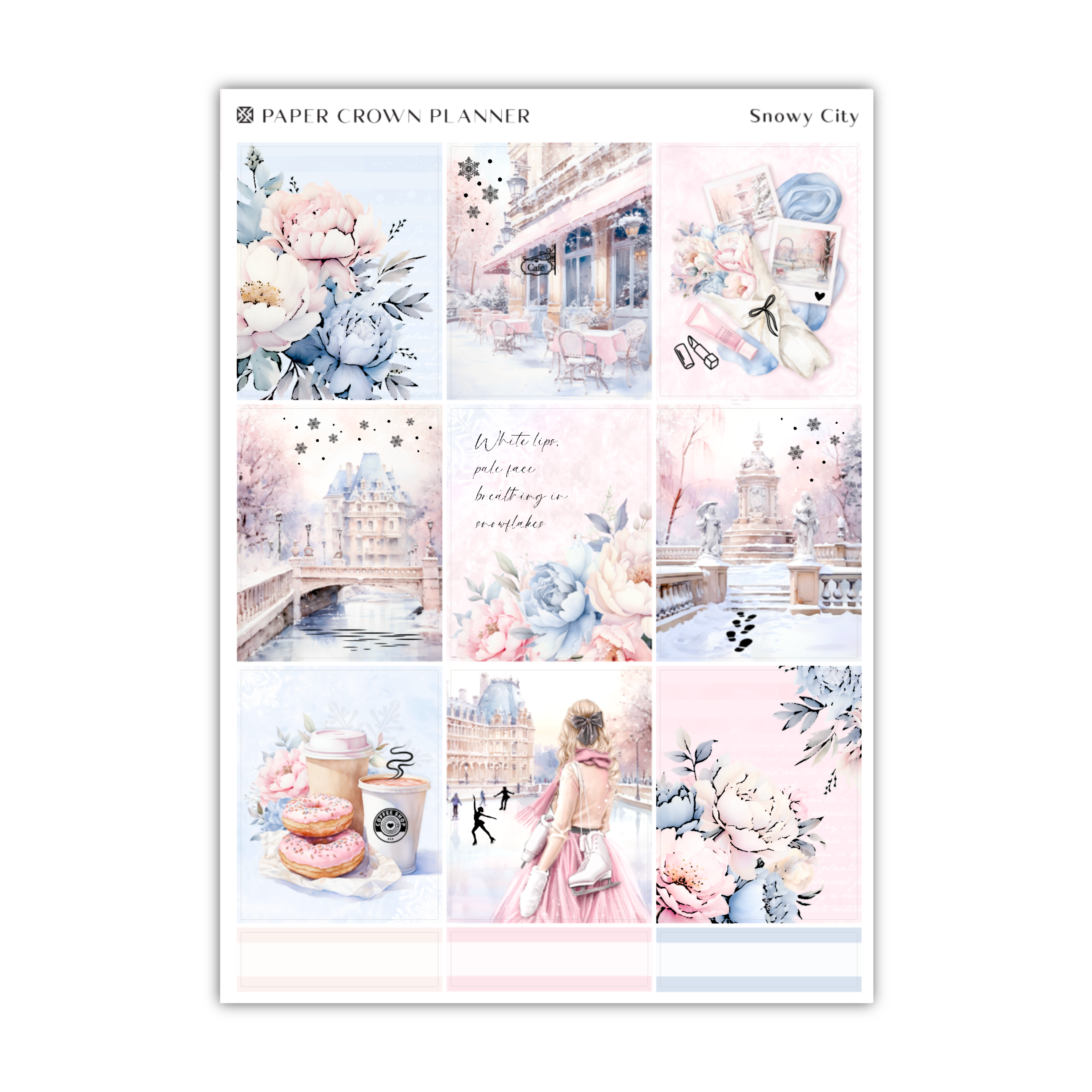 a sticker sheet with pink and blue flowers