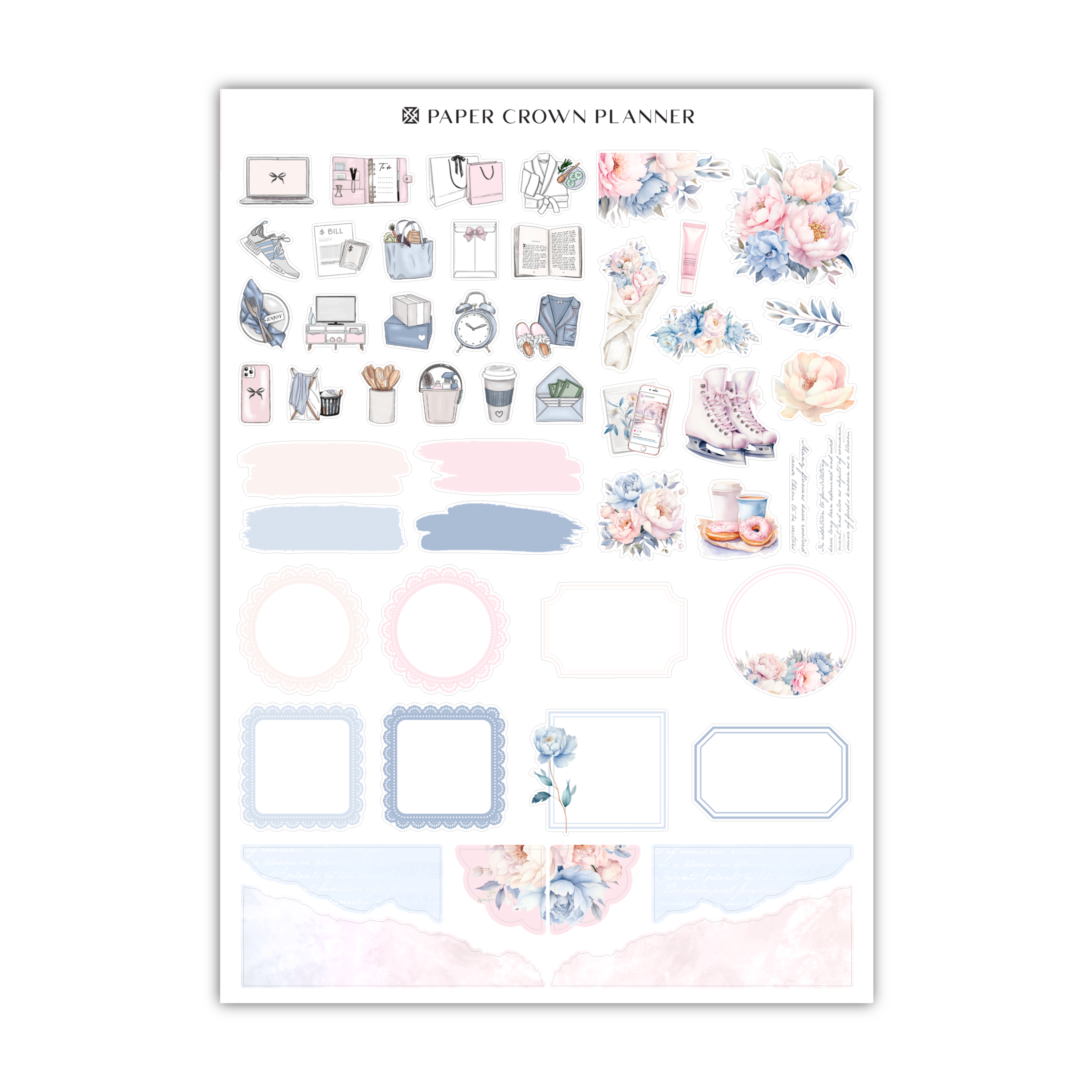 a sticker sheet with flowers and other items