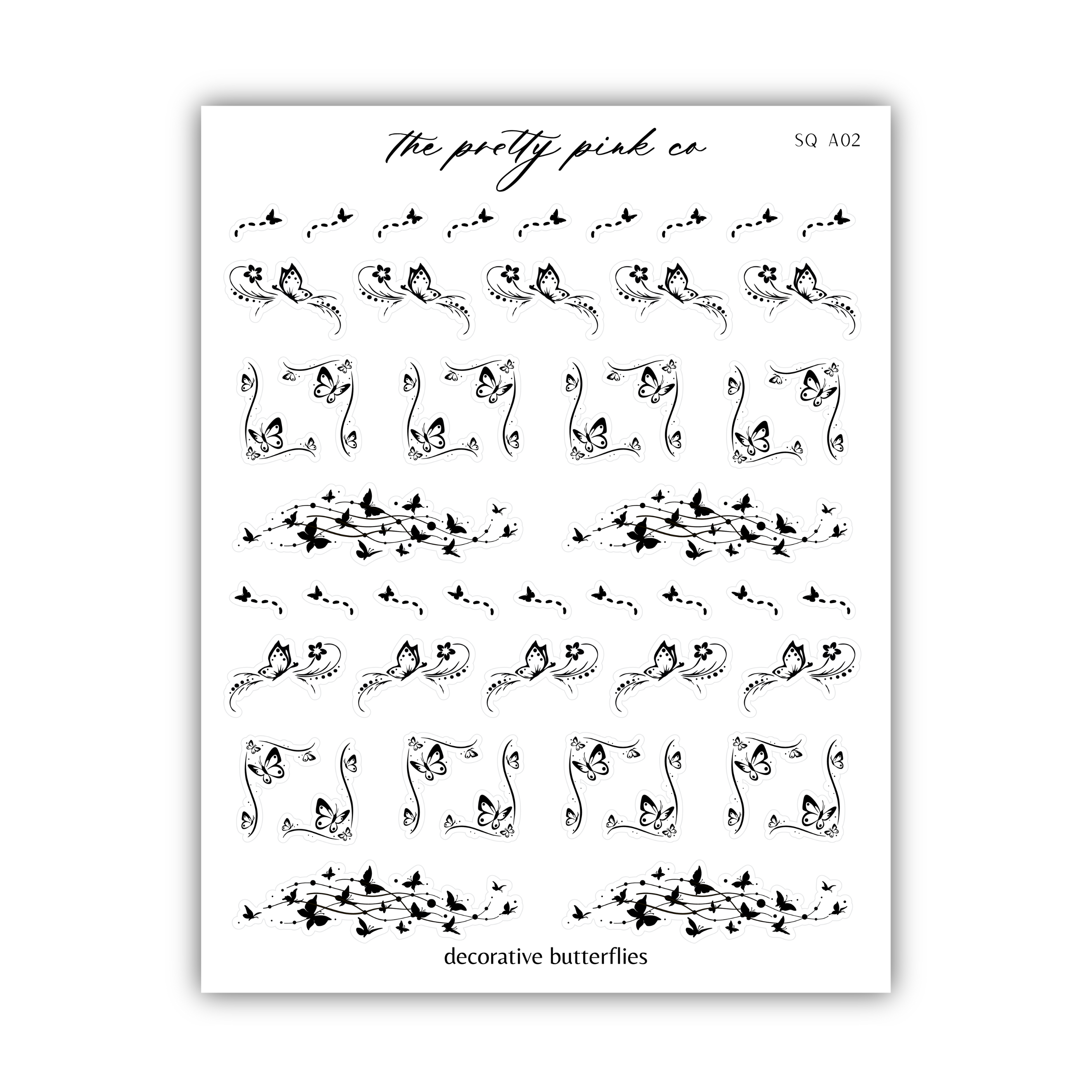 a sheet of black and white stickers with a pattern of birds