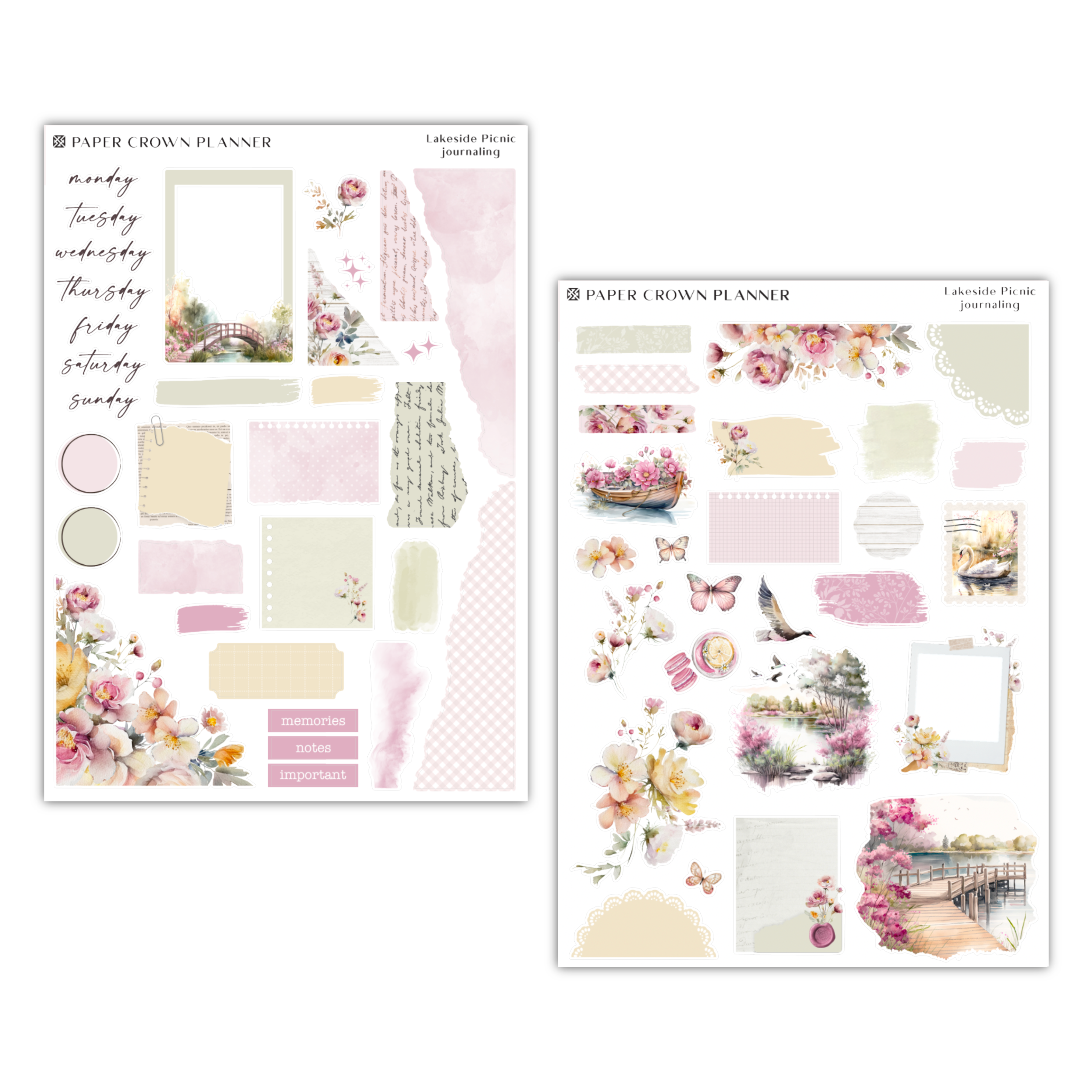 a pink and yellow planner sticker and a pink and white planner sticker
