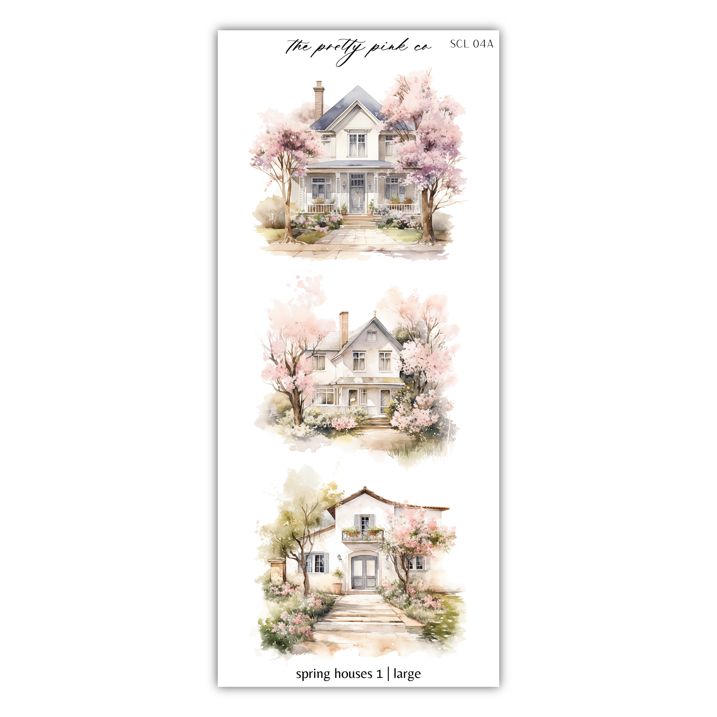 two stickers of a house with trees and flowers