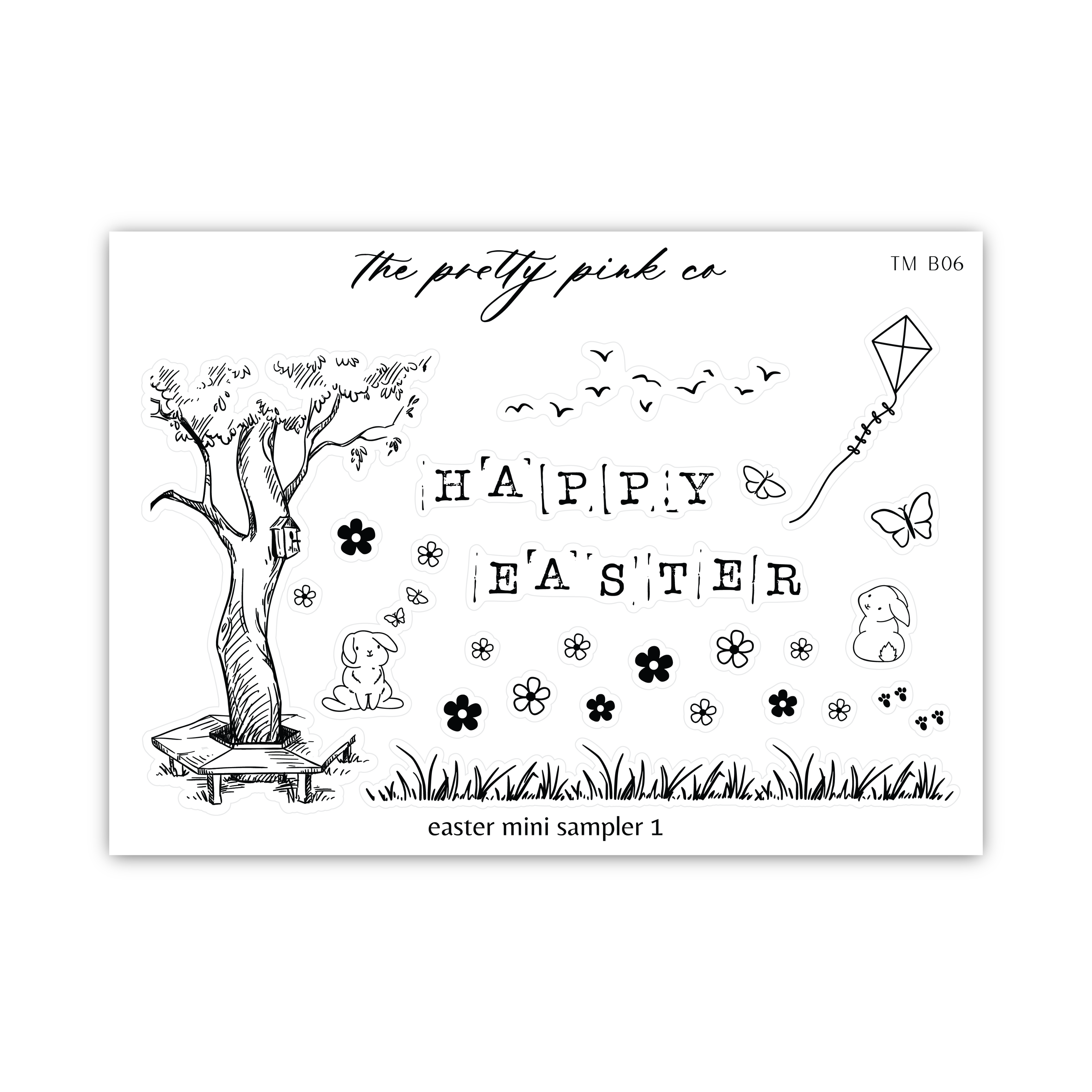 a black and white drawing of a happy easter card