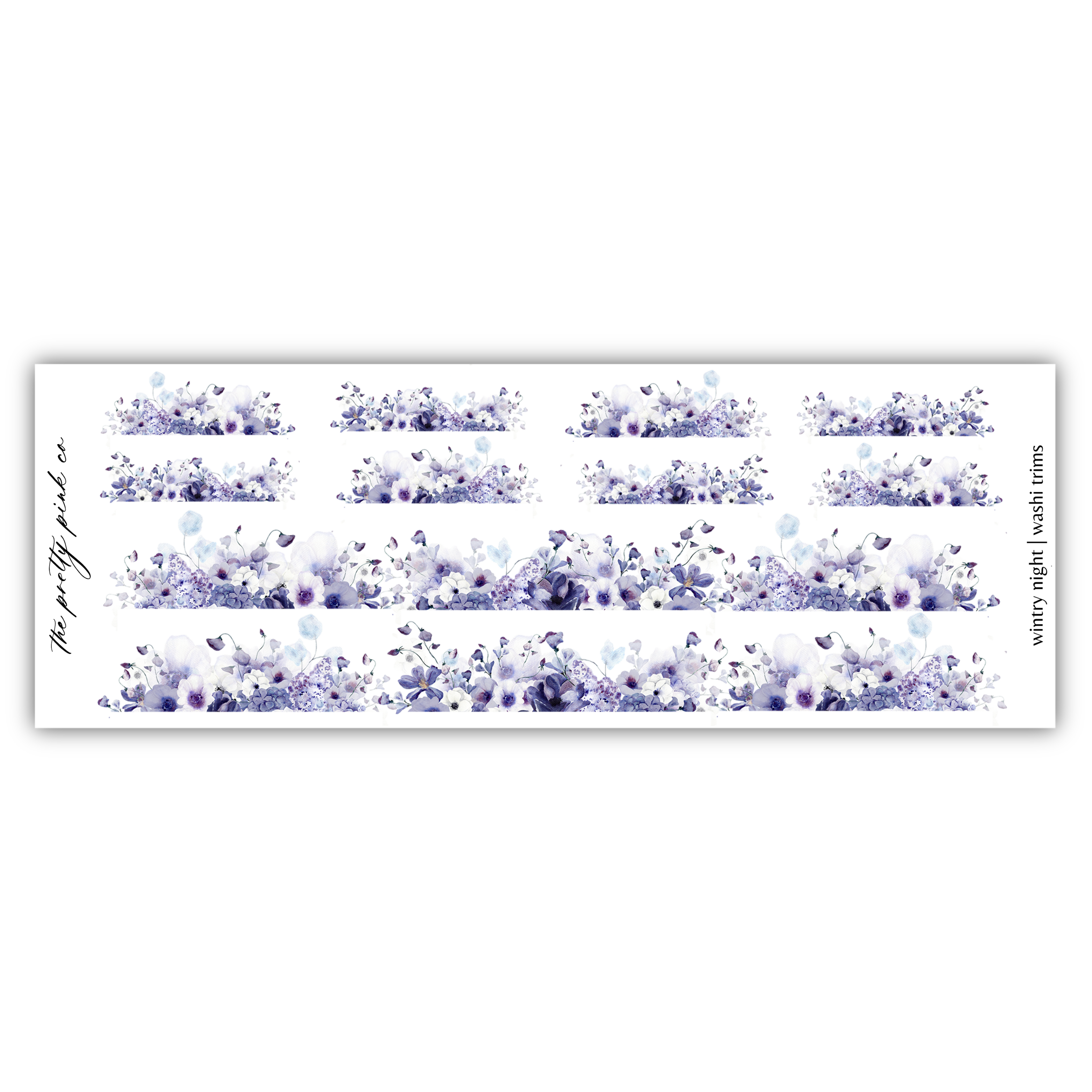 a white and blue floral sticker on a white background