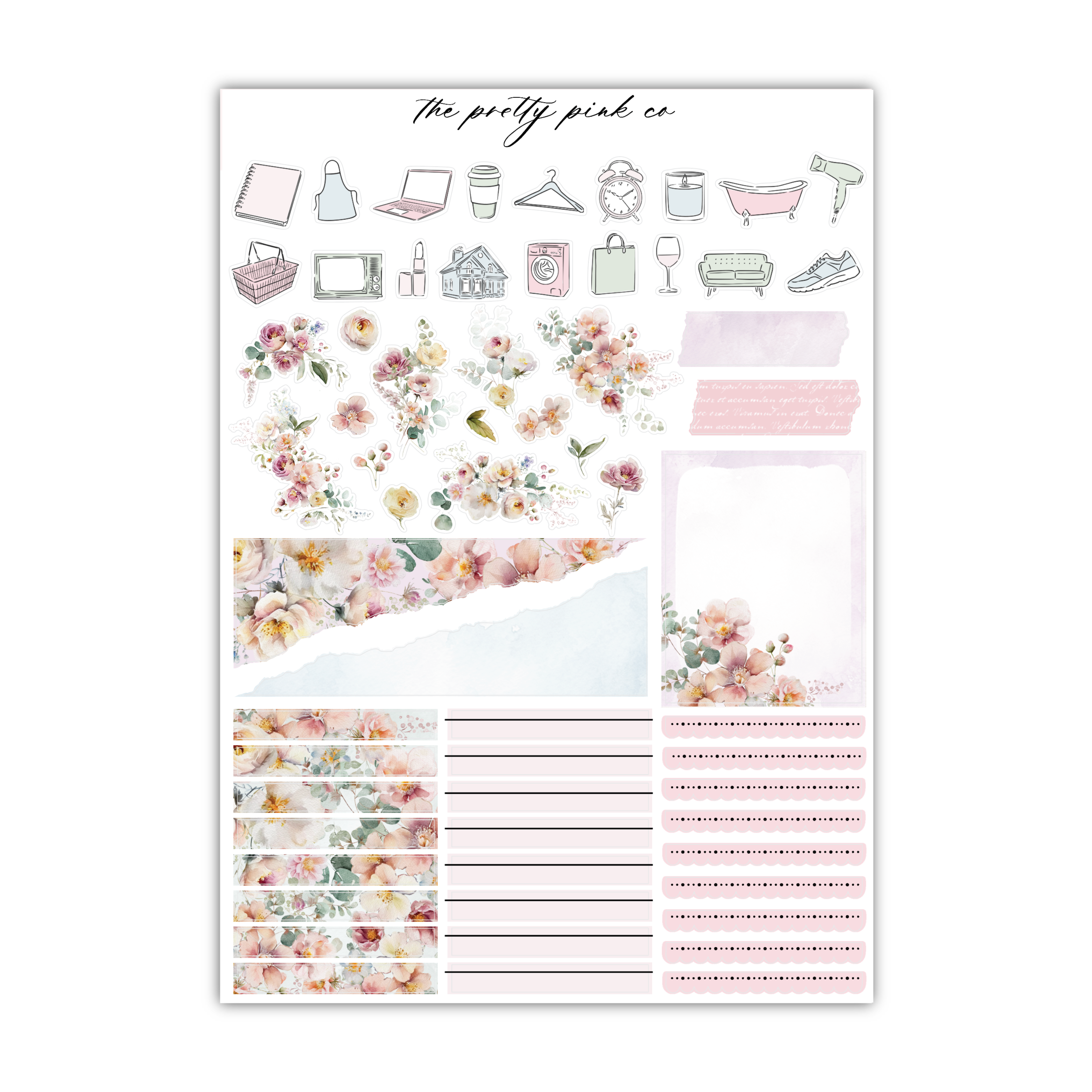 a sheet of stickers with flowers on it