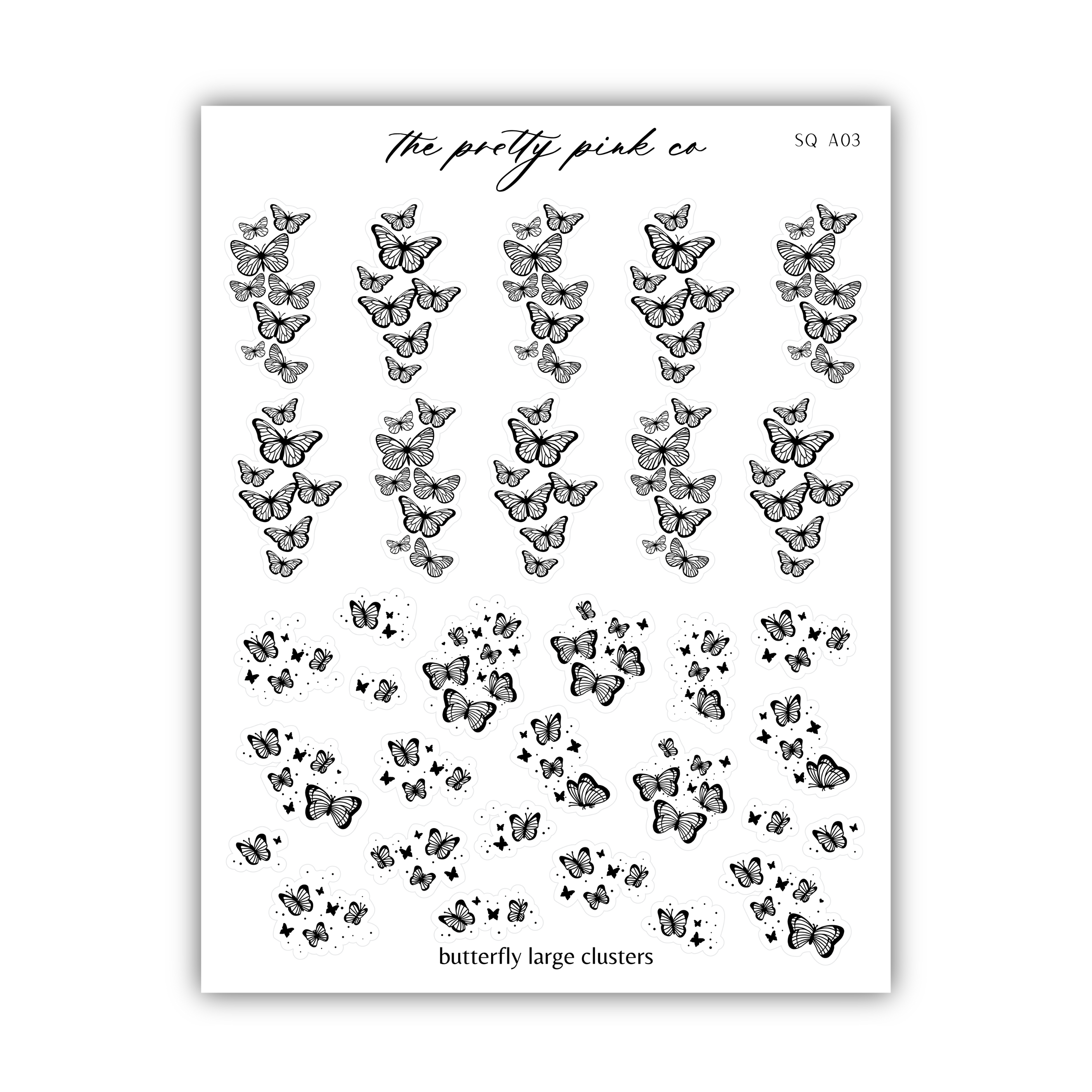 a sheet of black and white butterflies on a white background