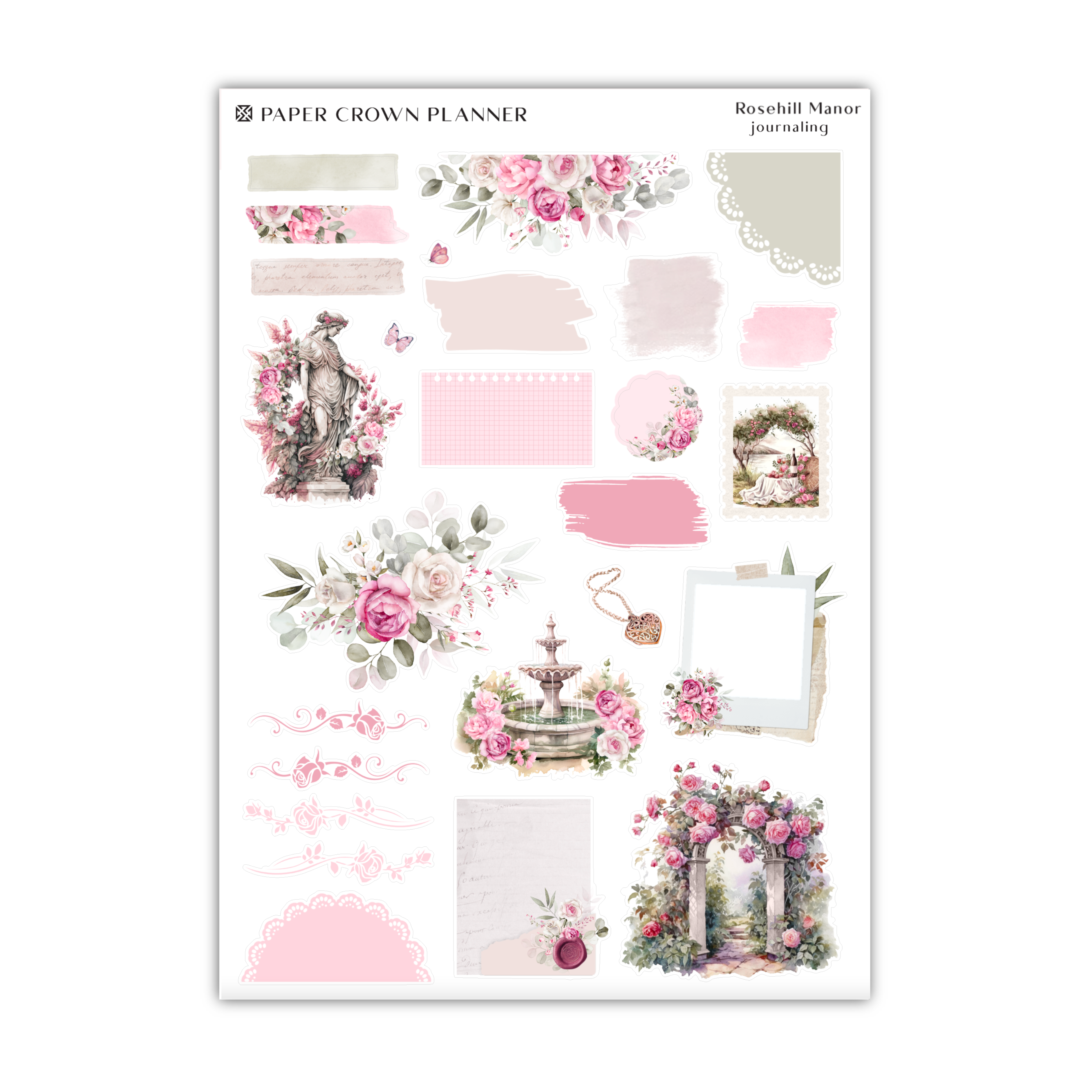 a sticker sheet with pink flowers and frames